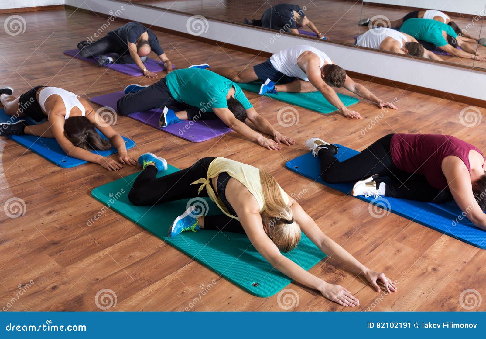 Adults Having Yoga Class In Sport Club Stock Image Image Of Class