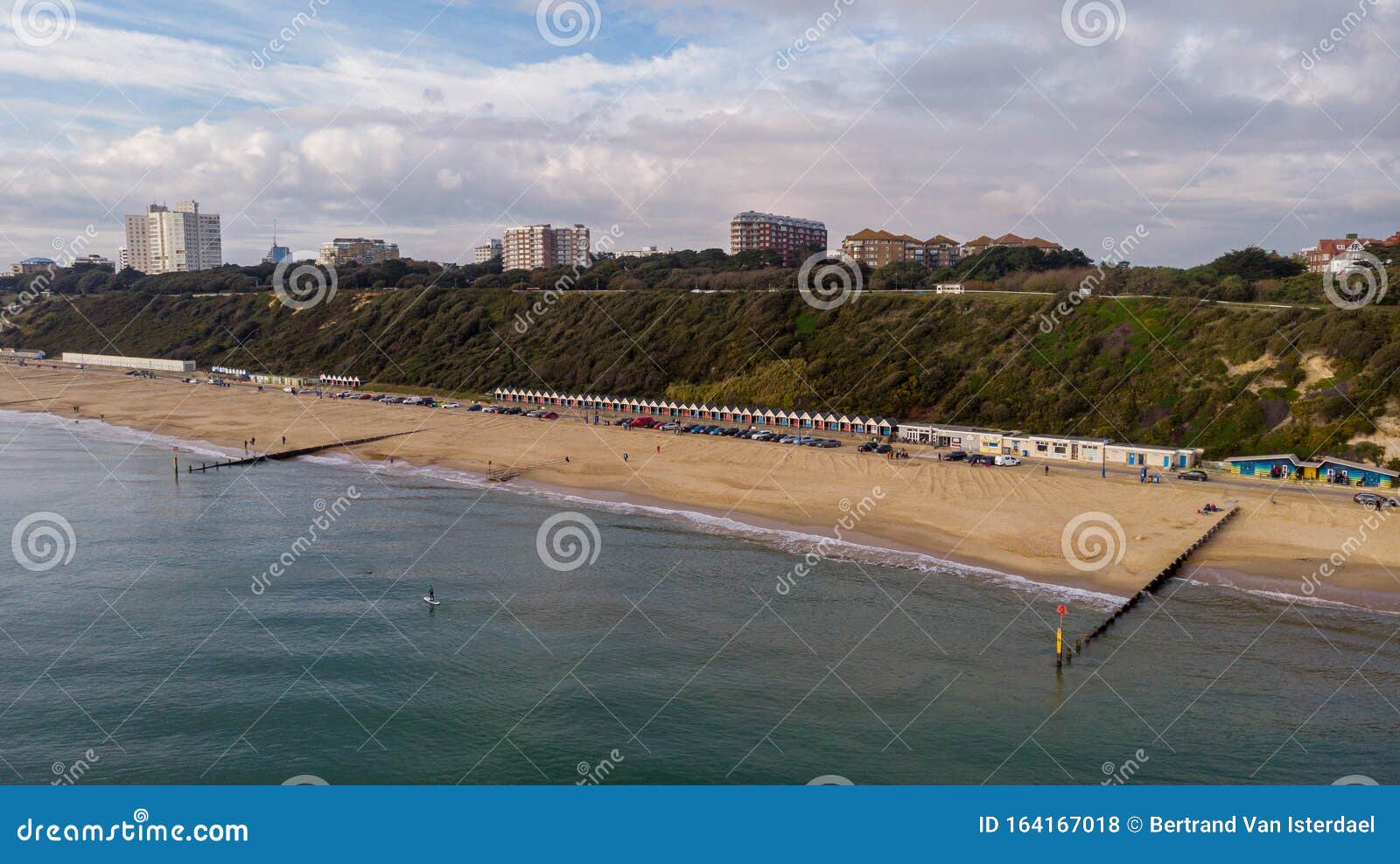 An Aerial View Of The Boscombe Beach With Sandy Beach Calm Flat Water