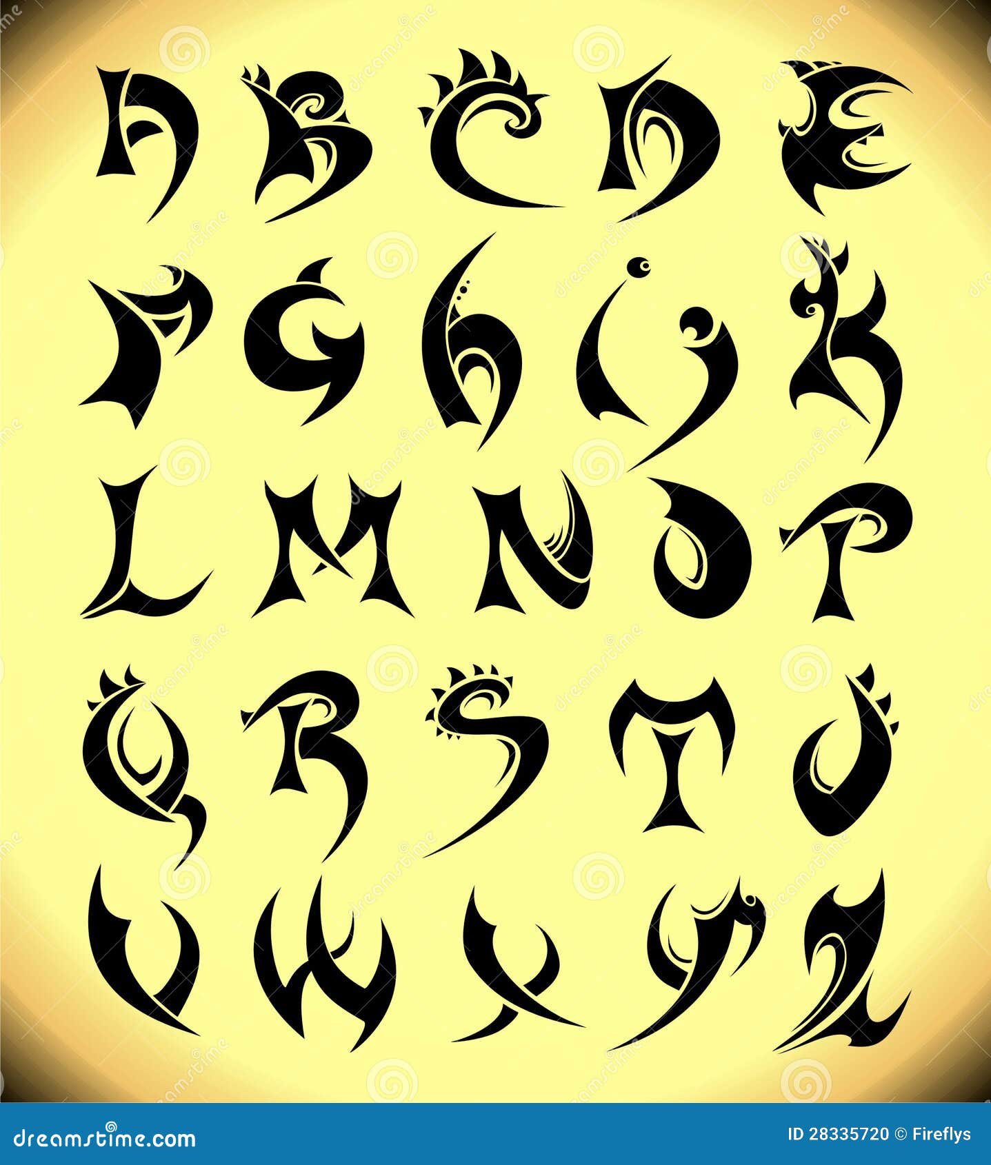 Alfabeto gótico en estilo del tatuaje. Vector