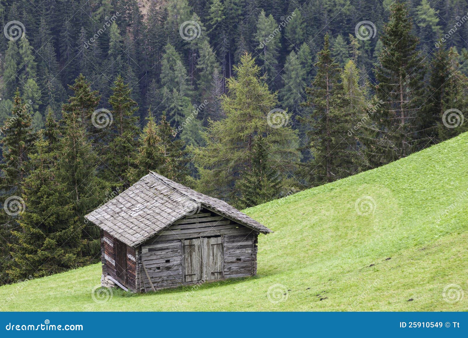 Royalty Free Stock Images: Alp wood shed on a slope