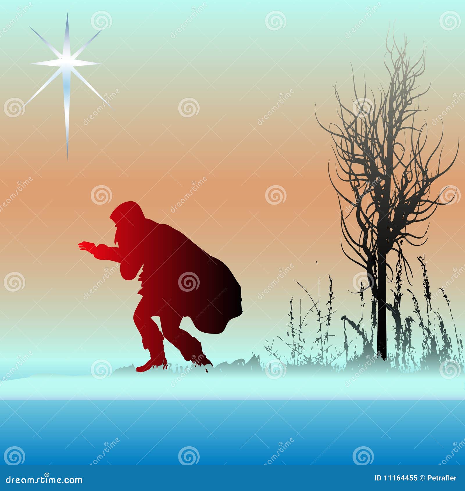 Alternative Christmas Card with Father Christmas trekking across an ...