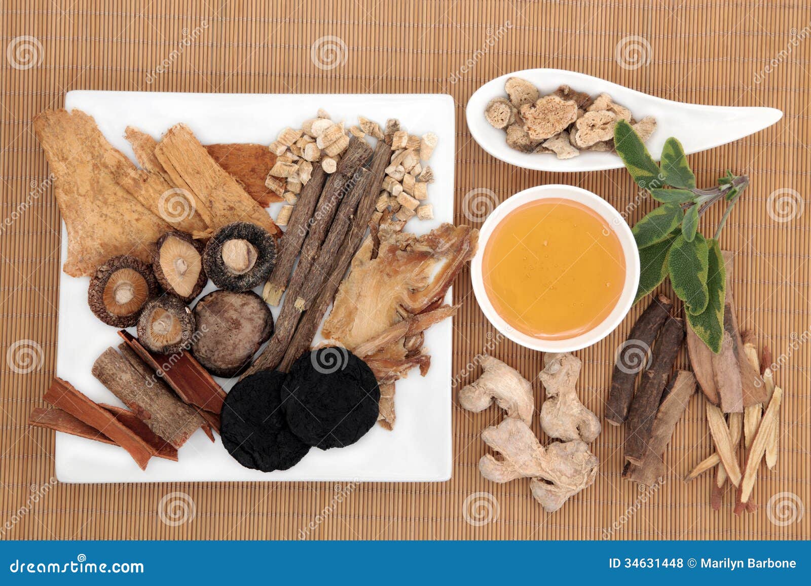 alternative healthcare traditional chinese herbal medicine selection honey over bamboo 34631448