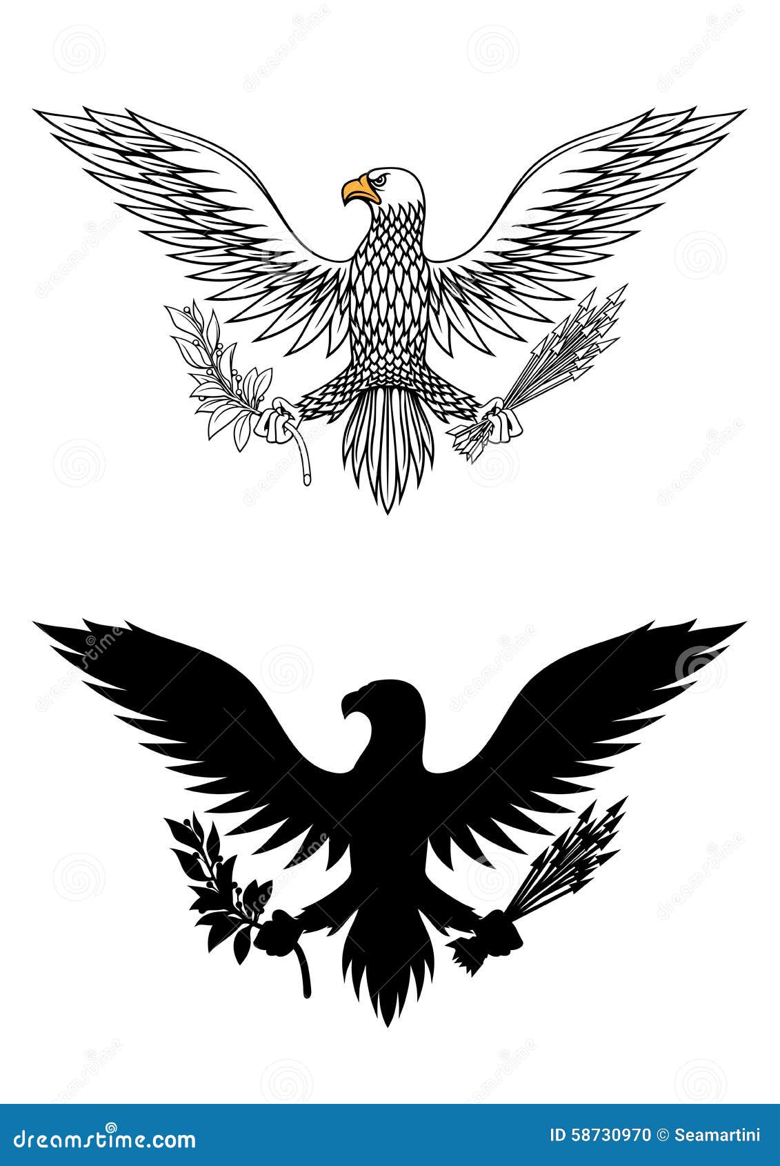 American eagle holding an olive branch and arrows symbolic of war and ...