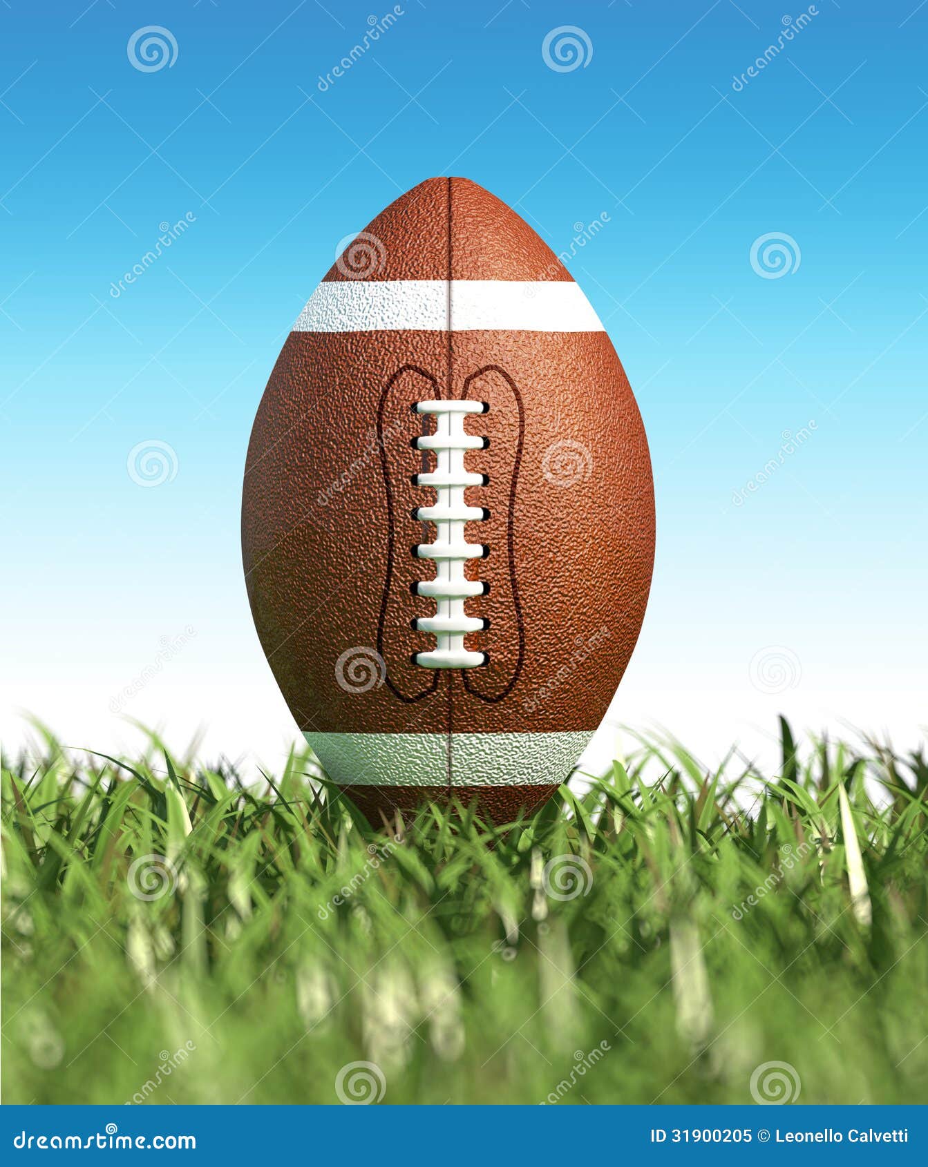 American football, on the grass, with blue sky at the background, no    football ground background