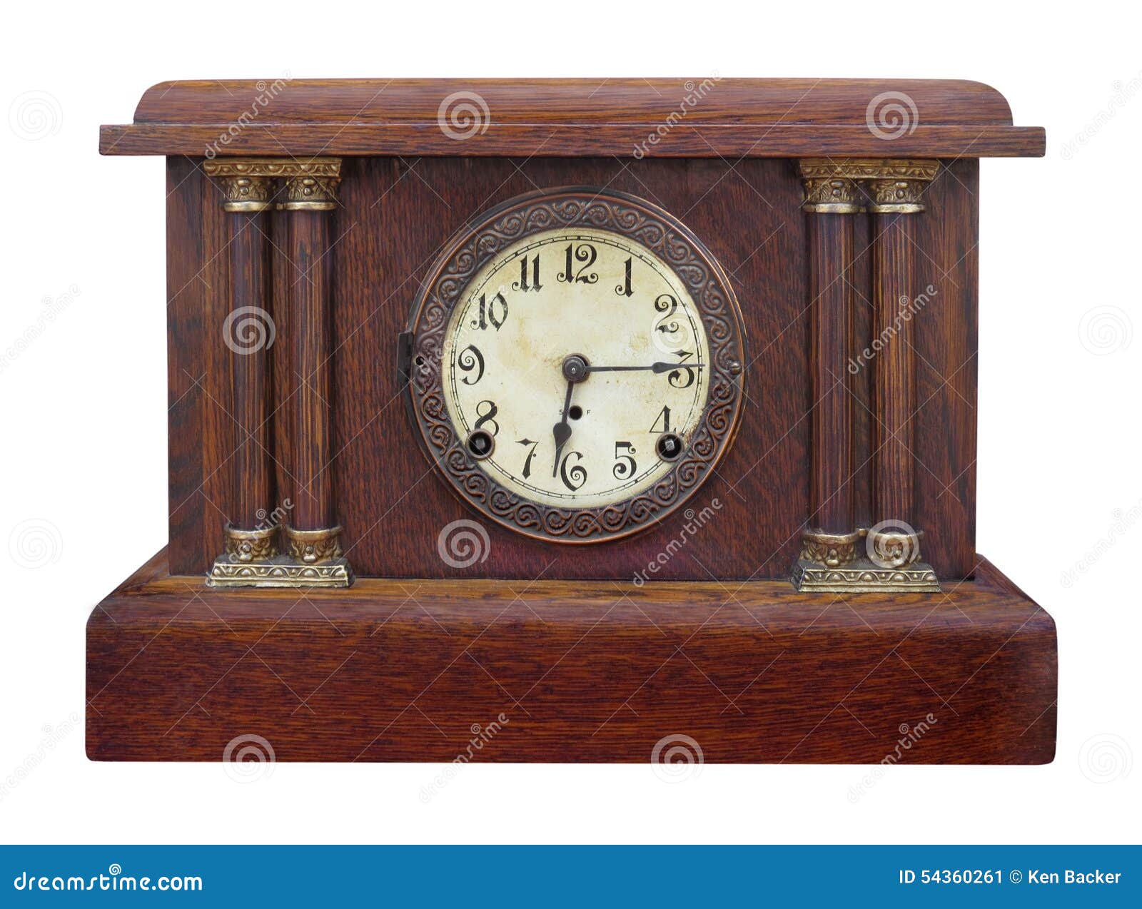 Antique Wooden Mantel Clock Isolated. Stock Photo - Image: 54360261