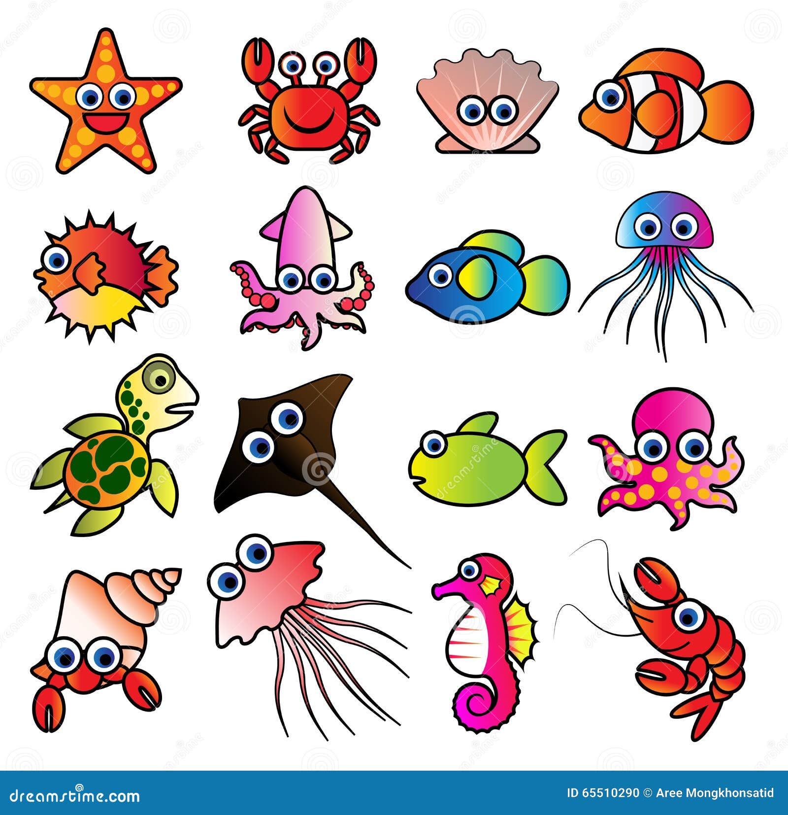Aquatic Animals Stock Vector - Image: 65510290