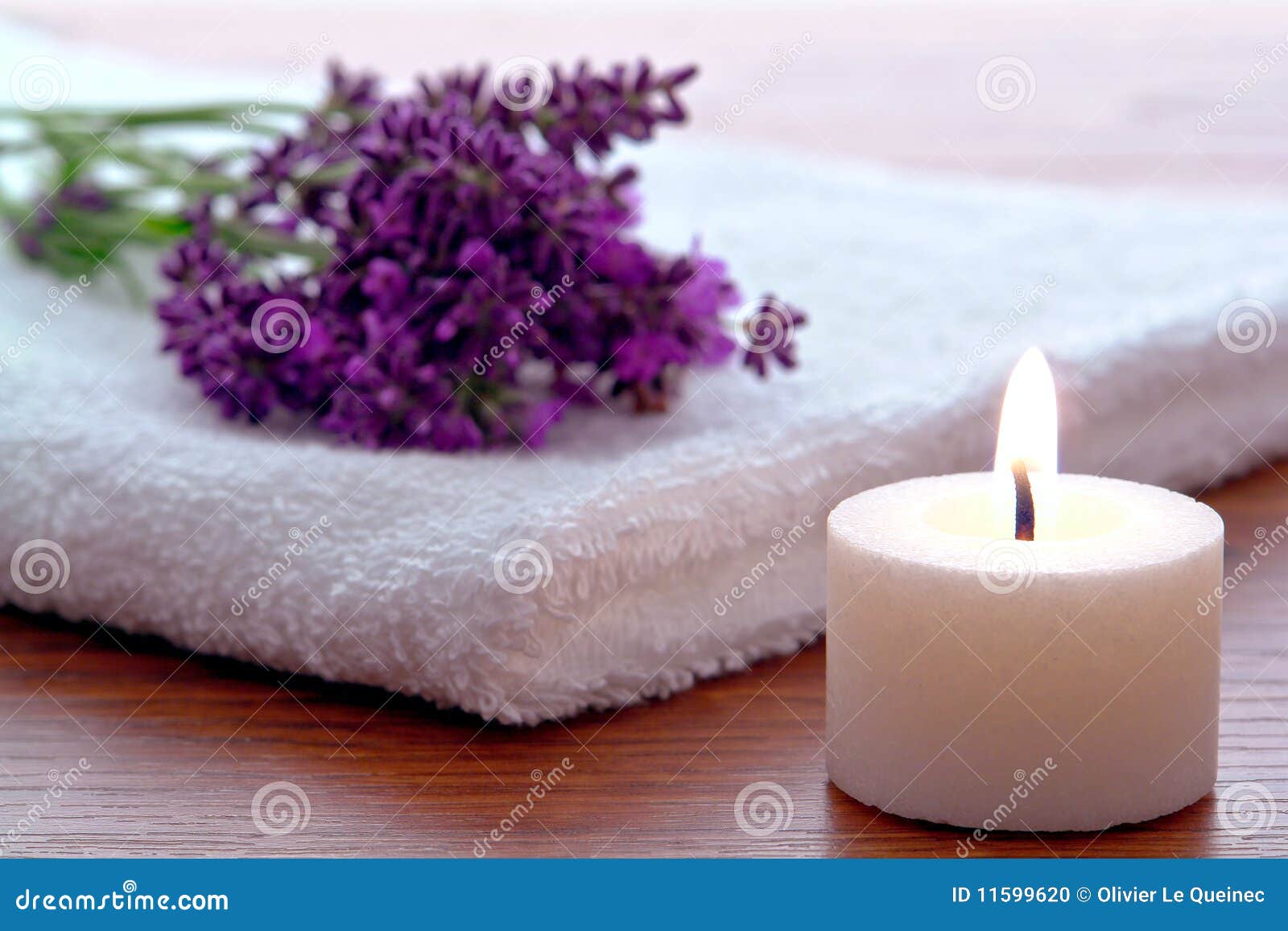 Aromatherapy Candle And Lavender Flowers In A Spa Stock Photo ...