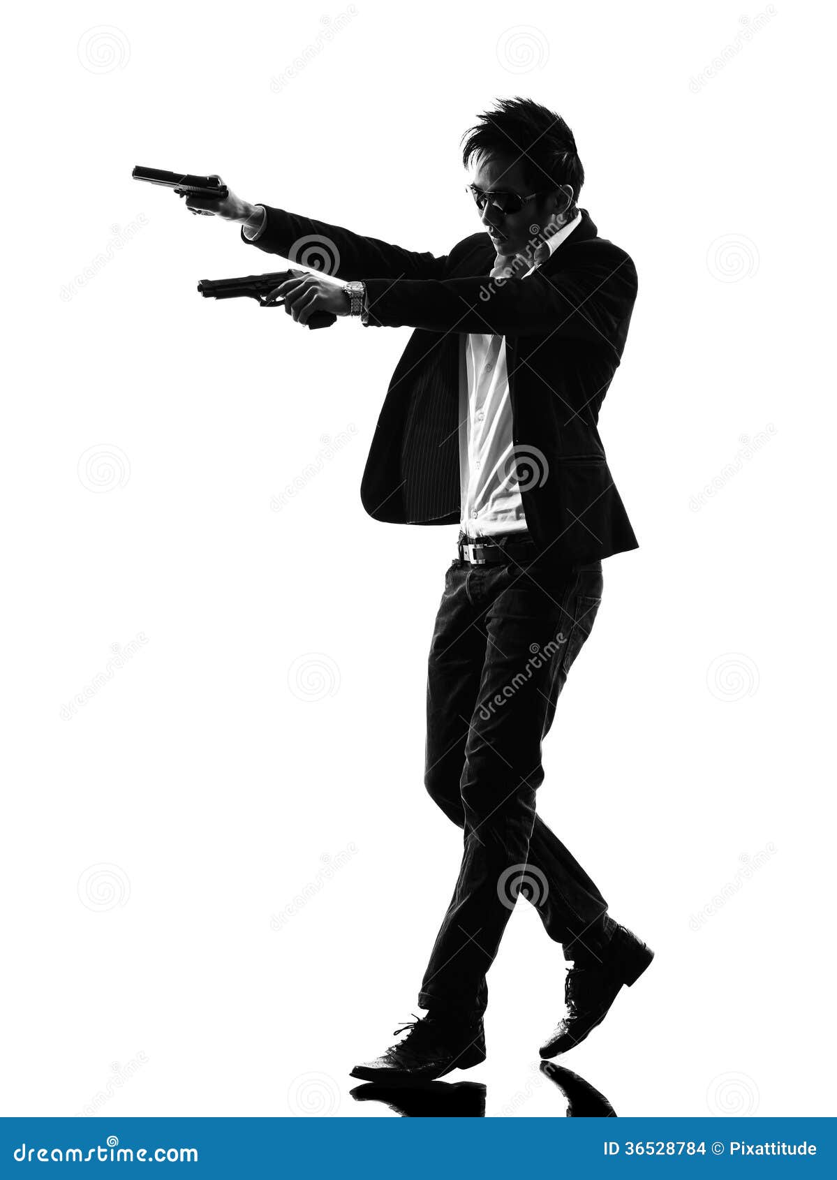 Asian Gunman Killer Silhouette Stock Images - Image: 36528784