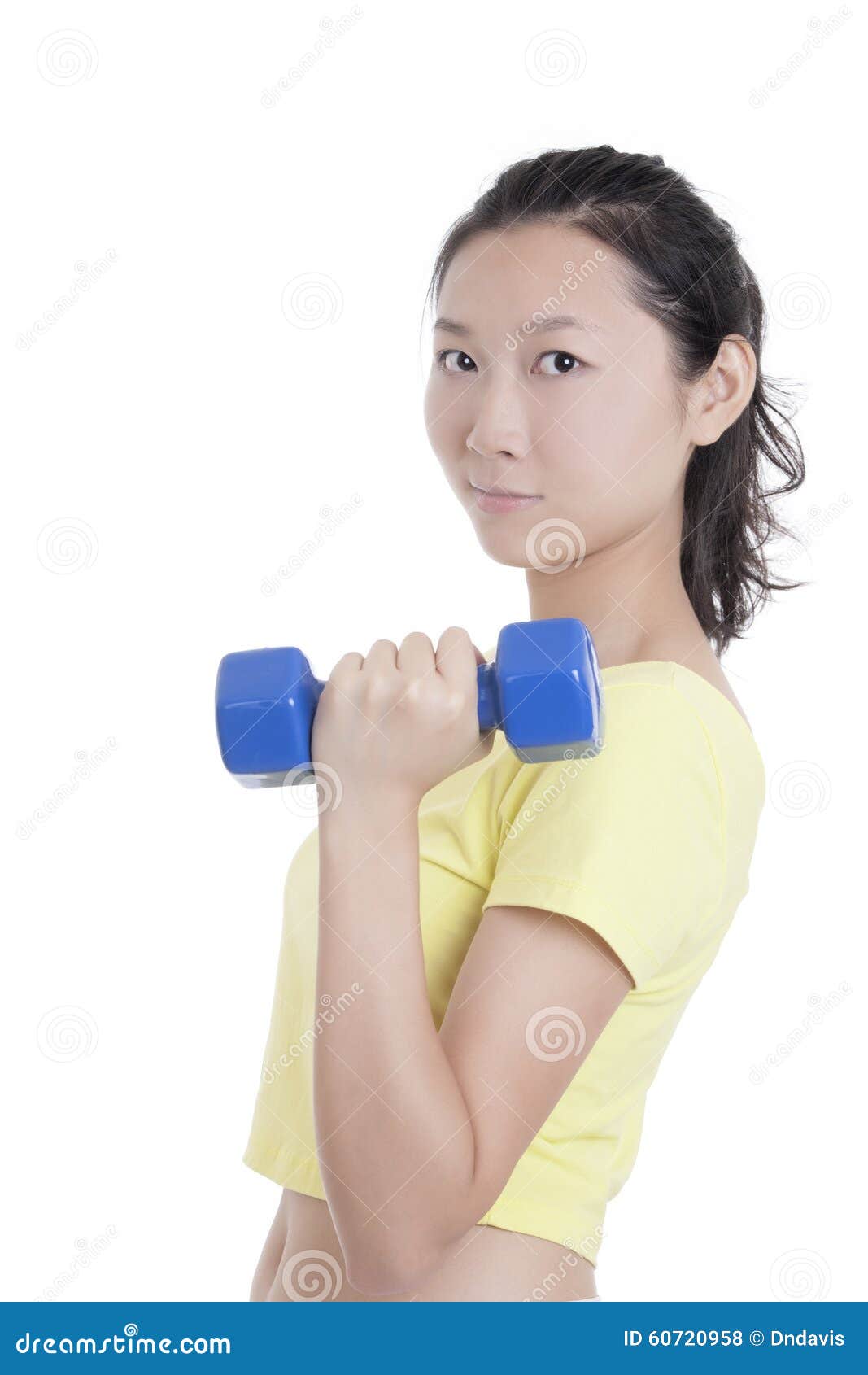 Asian Woman Working Out Using Dumbbell Weights Isolated On