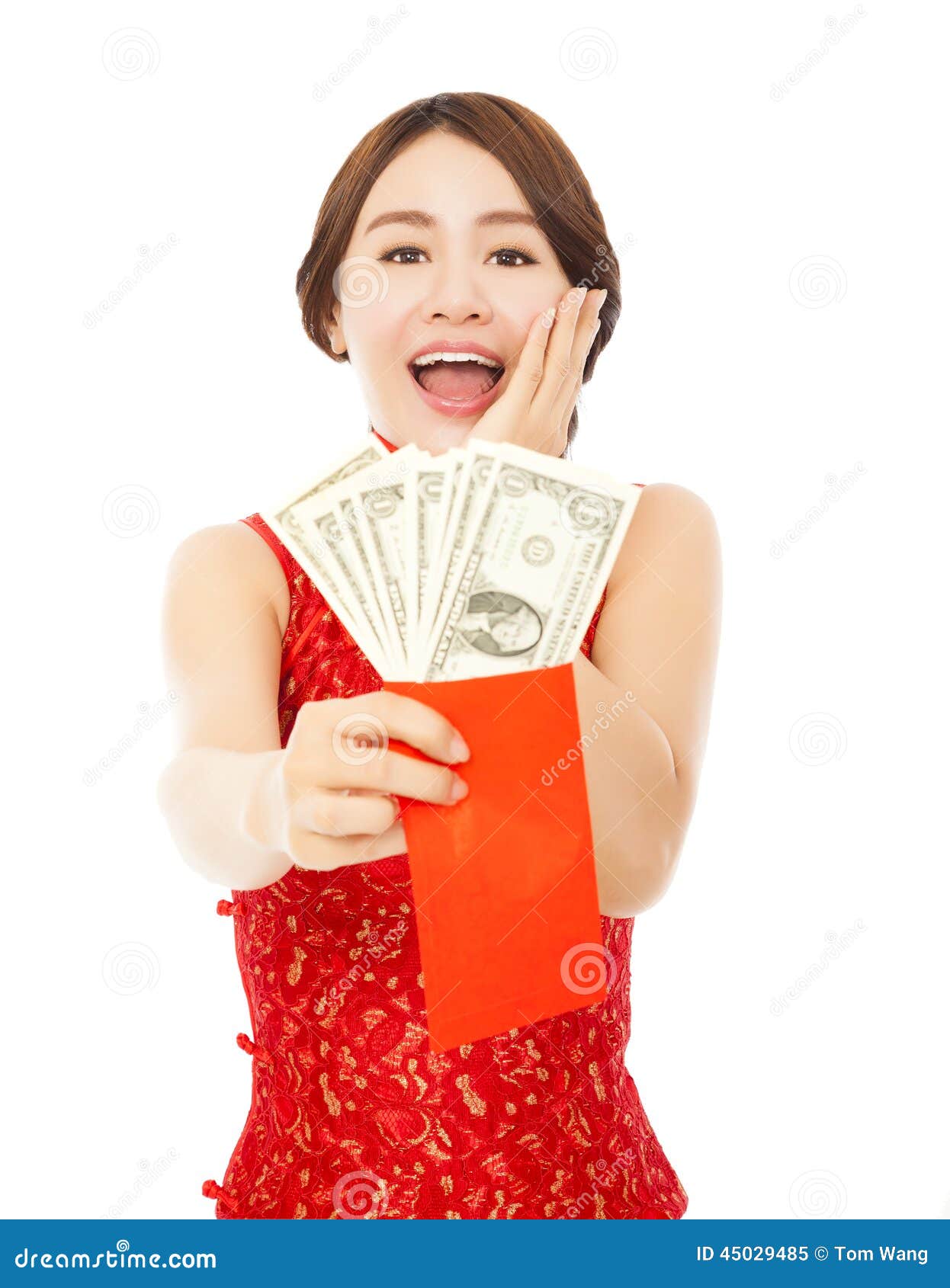 Asian Holding A Envelope Of Dollar Asian Holding A Envelope Of Dollar Stock