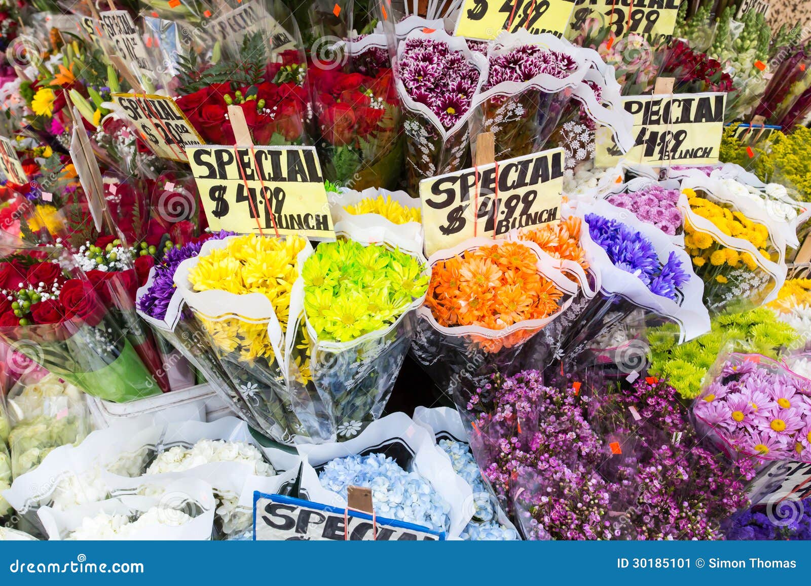 Assorted colourful flowers for sale.