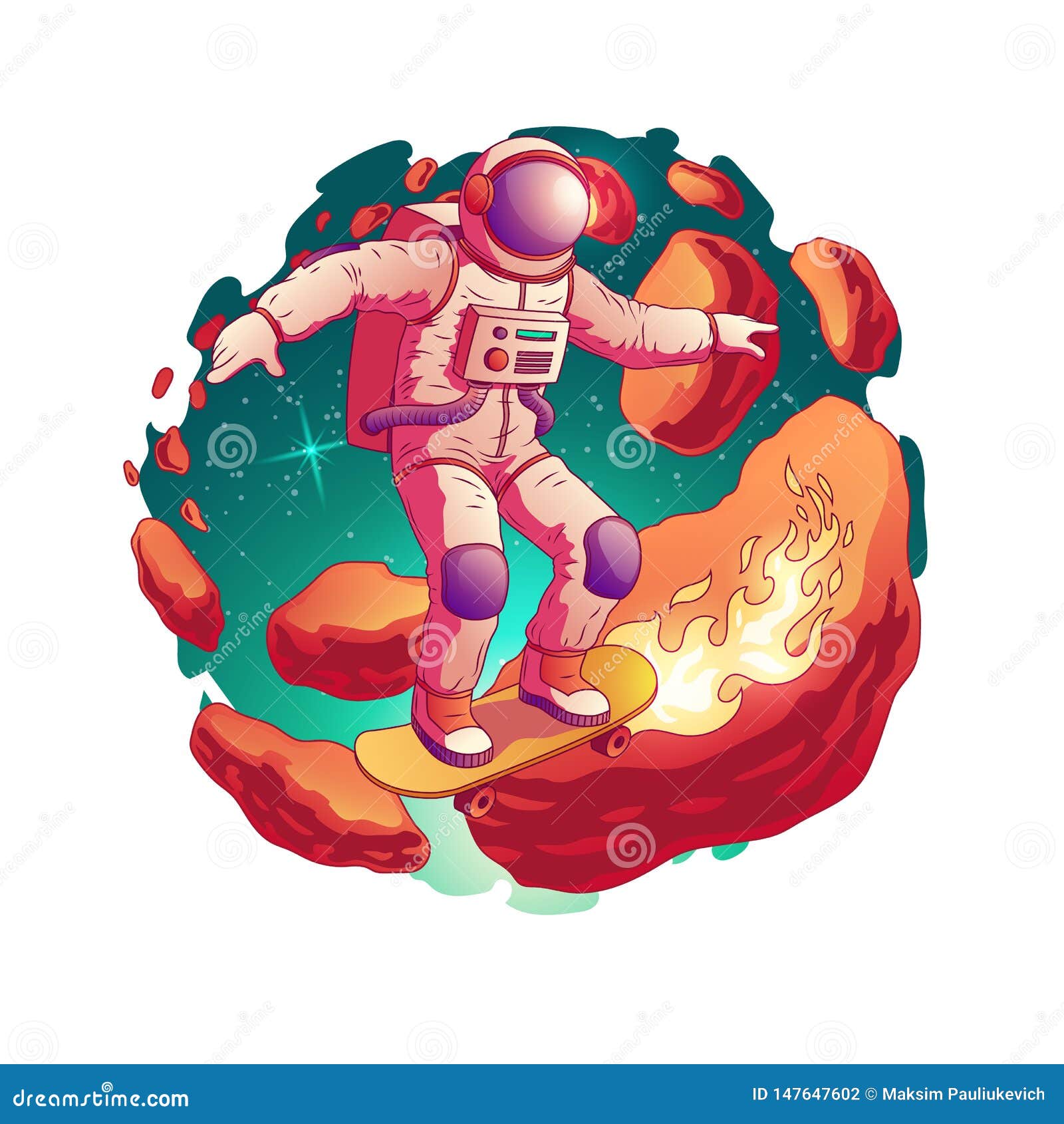 Astronaut Riding Skateboard In Space Vector Stock Vector Illustration