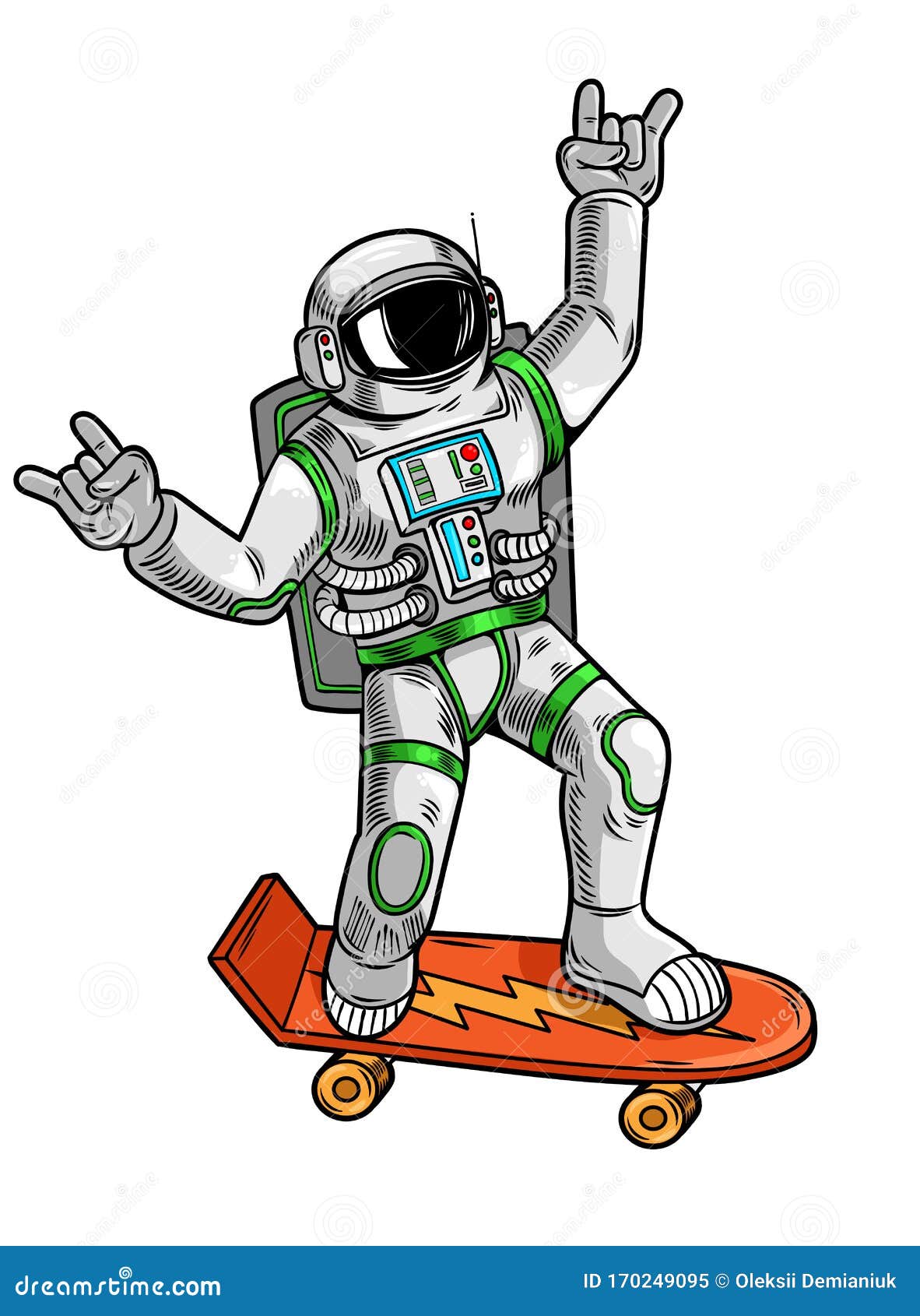 Astronaut Spaceman Ride On Skateboard Stock Vector Illustration Of