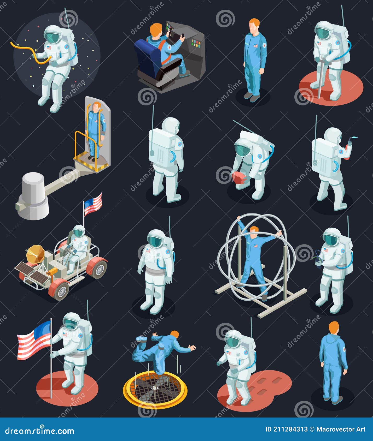 Astronauts Isometric Characters Set Stock Vector Illustration Of