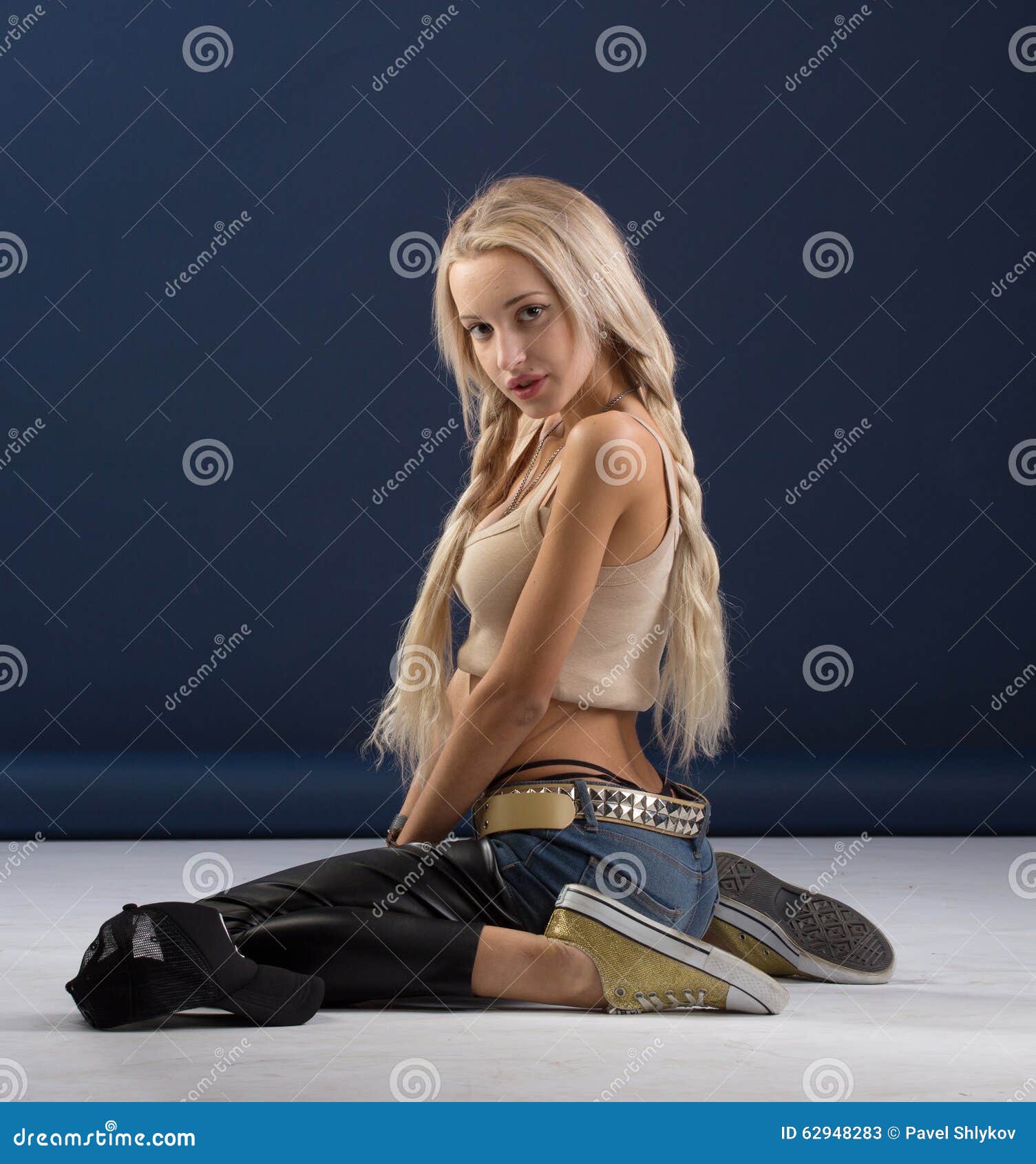 Attractive Blond Woman Sitting On Her Knees Stock Image Image Of Cute