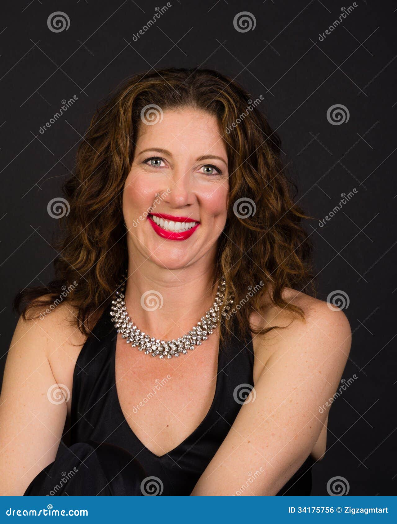 Attractive Middle Aged Woman In Black Dress Stock Photo Image Of