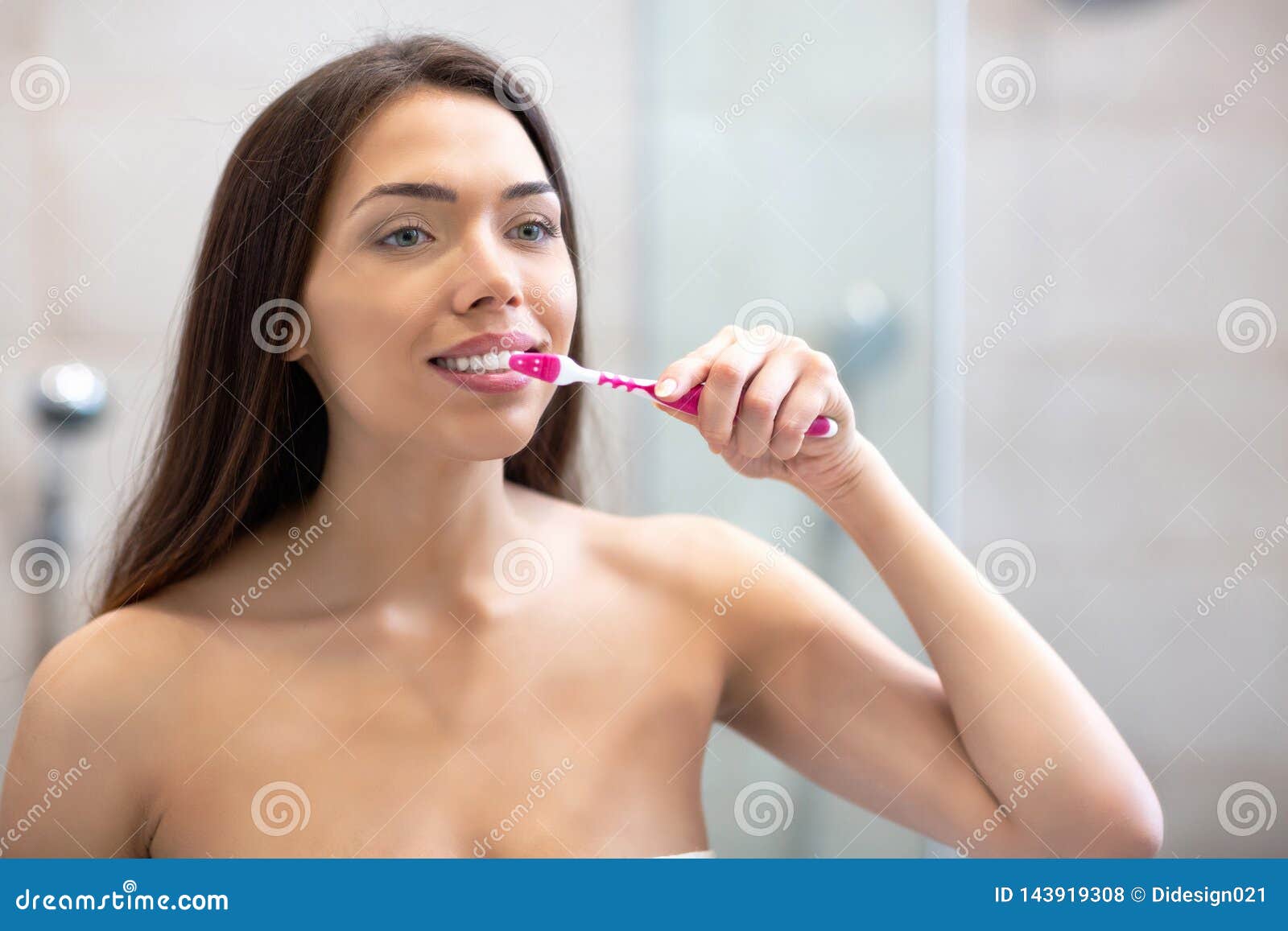 Attractive Woman Brushing Her Teeth Stock Photo Image Of Girl Person