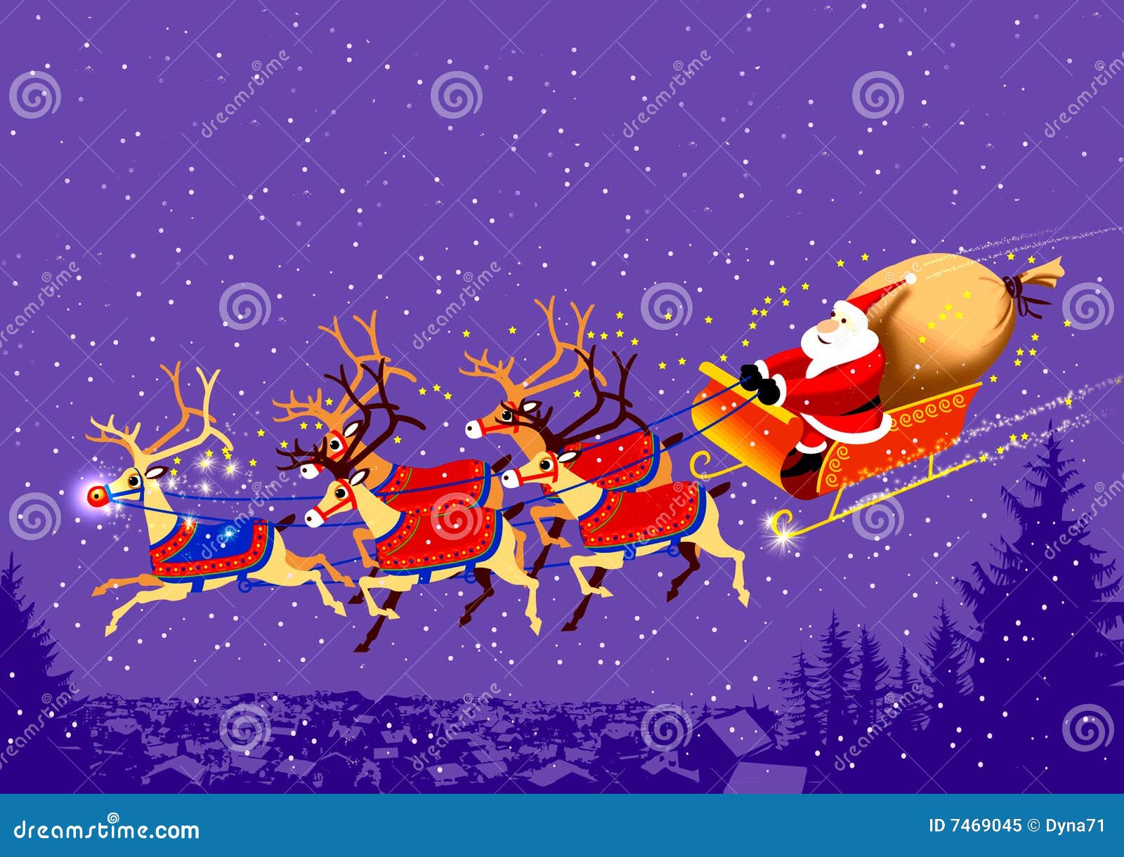 Babbo Natale Con La Slitta E Renne BABBO-NATALE-RENNE Santa Sulla Sua Slitta Fotografia Stock Libera da