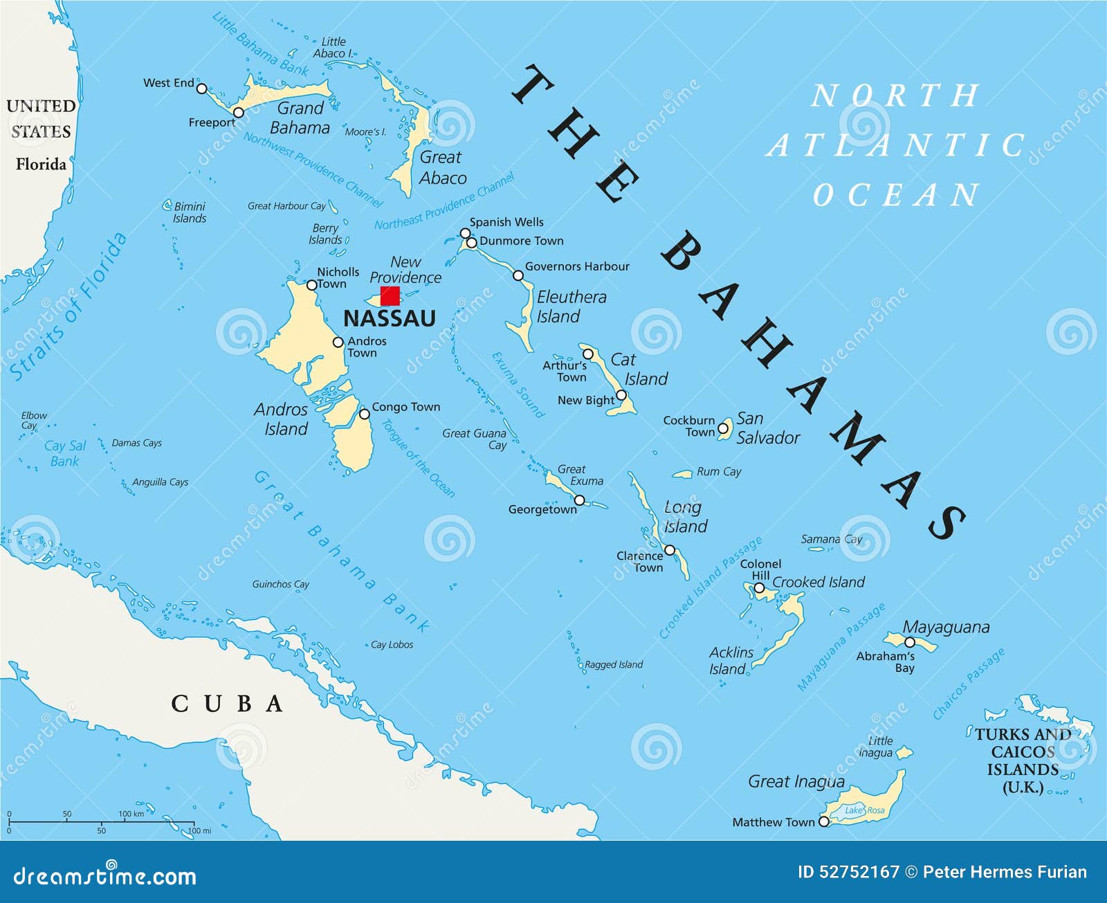 Bahamas Political Map Capital Nassau Important Cities Places English Labeling Scaling Illustration 52752167 