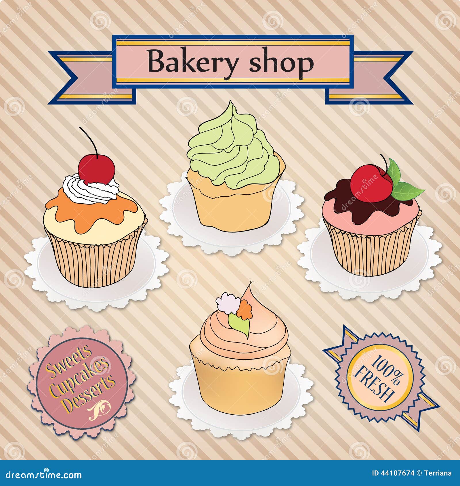 Bakery  victorian  shop cupcake  in label. cupcake shop poster Vintage vintage design. Sweets