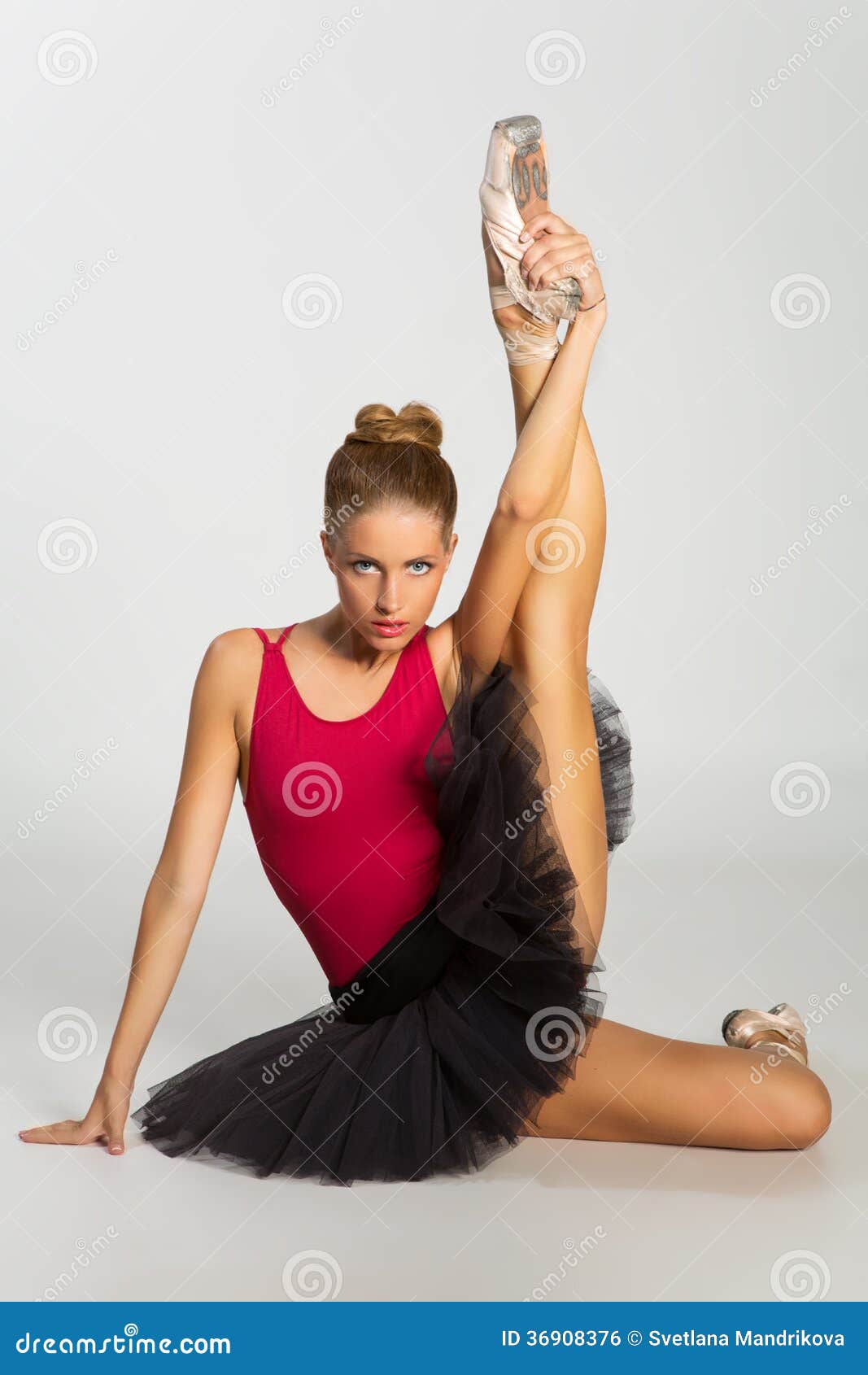 Young Girl Dance Hold Leg Up Hand Out Stock Image - Image 