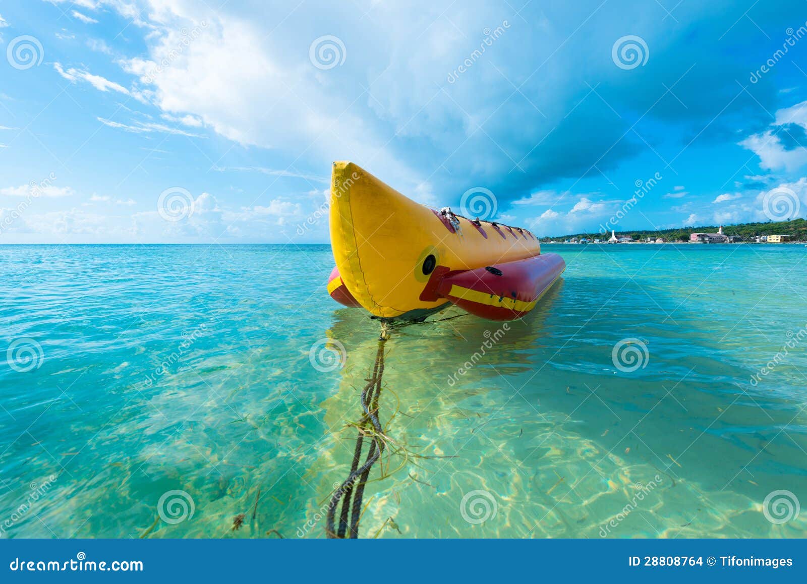 Inflatable banana boat at Caribbean Sea, San Andres Island, Colombia 