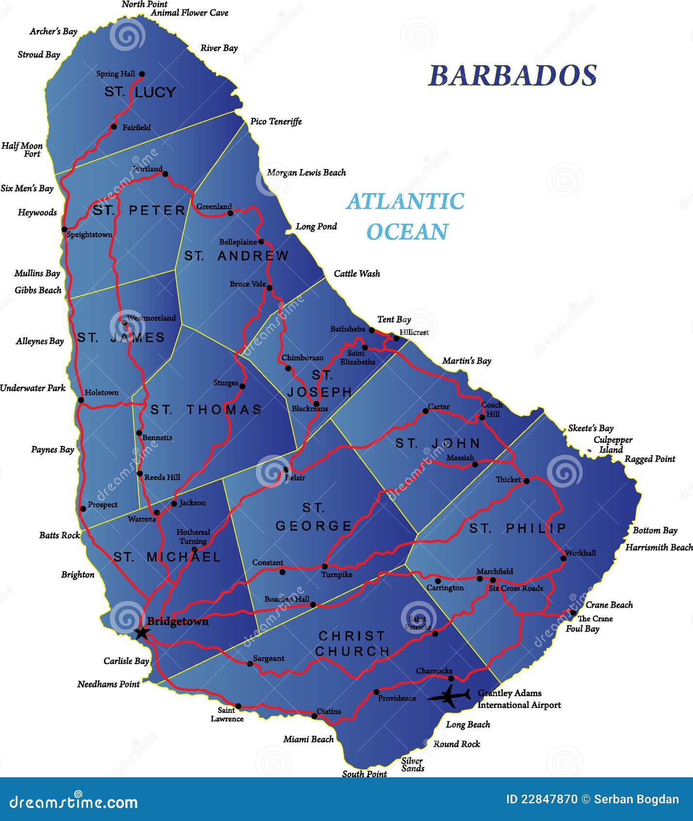 Map Of Barbados Hotels; Barbados Map Stock Photo - Image: 22847870