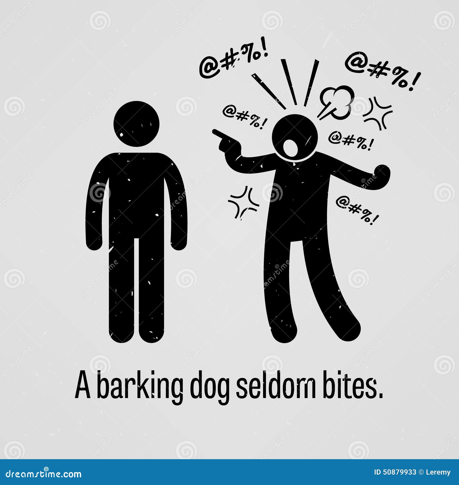 cão cachorro que ladra não morde, barking dogs seldom bite ... sayings, A Barking Dog Seldom Bites with simple human pictogram