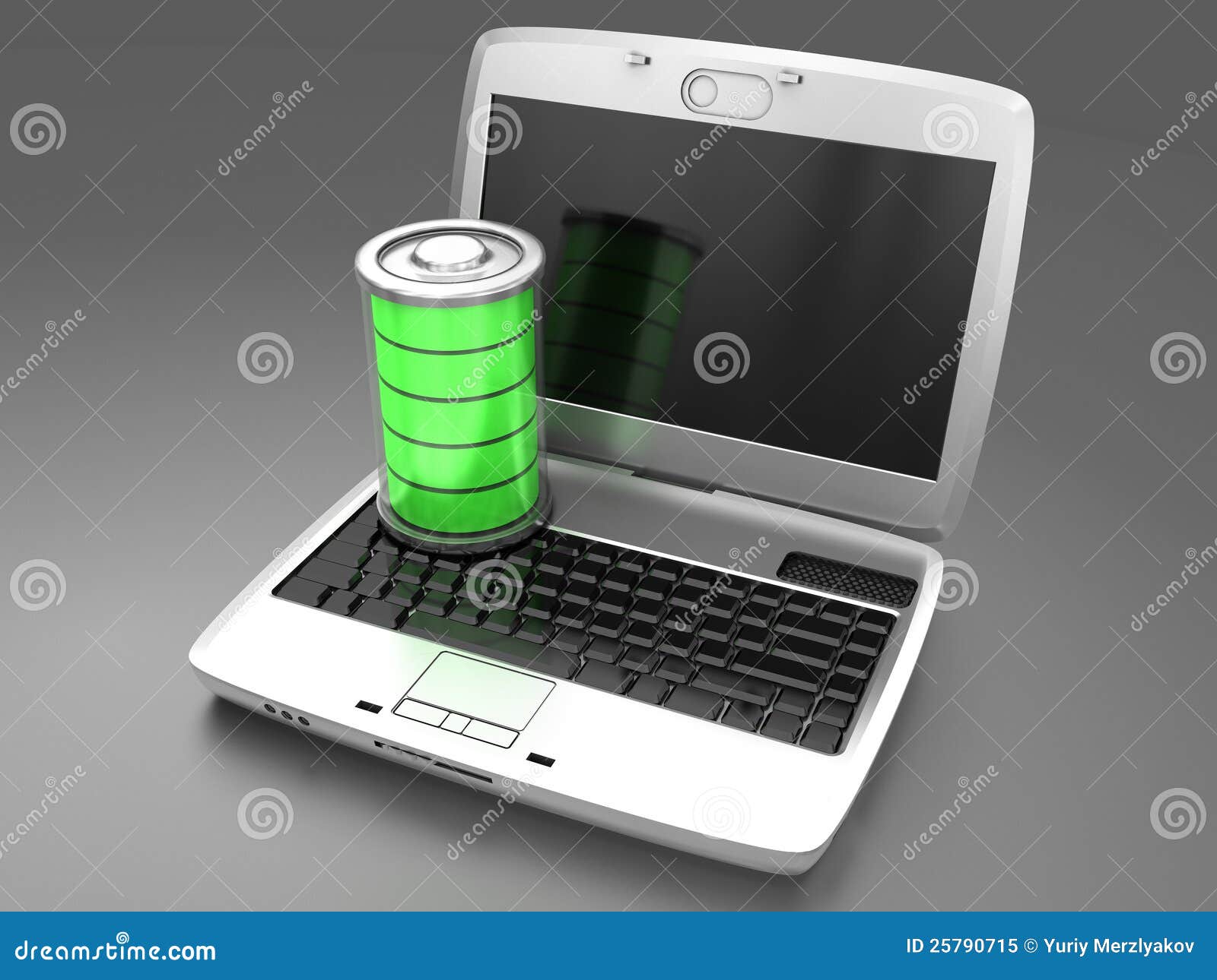 Battery charging in a laptop - Computer generated image (3d render).