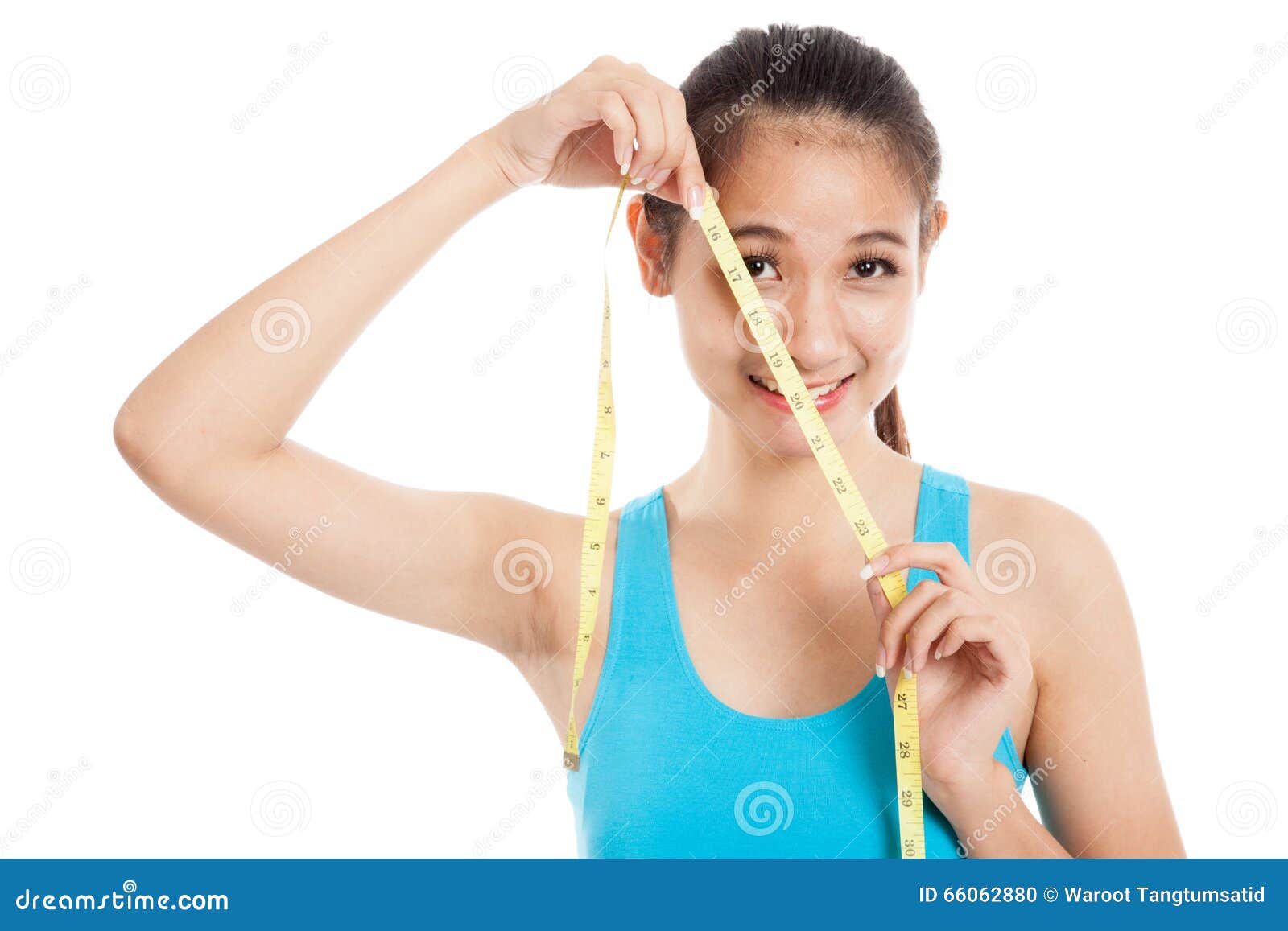 Beautiful Asian Healthy Girl With Measuring Tape Stock Photo  Image 