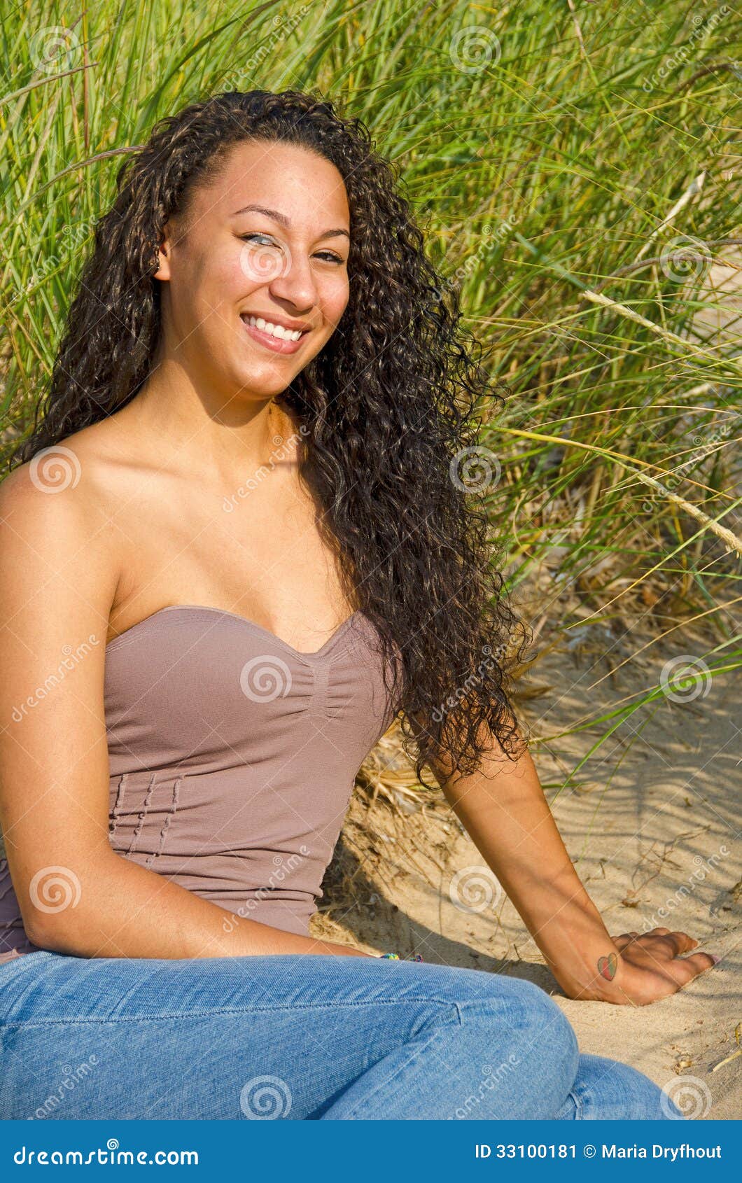Beautiful Brunette In Beach Grass Stock Image Image 33100181