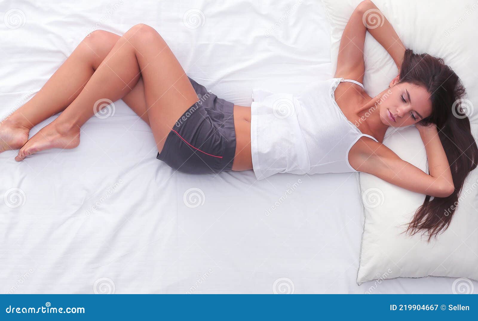 Beautiful Brunette Lying On Bed At Home Stock Image Image Of Glamour