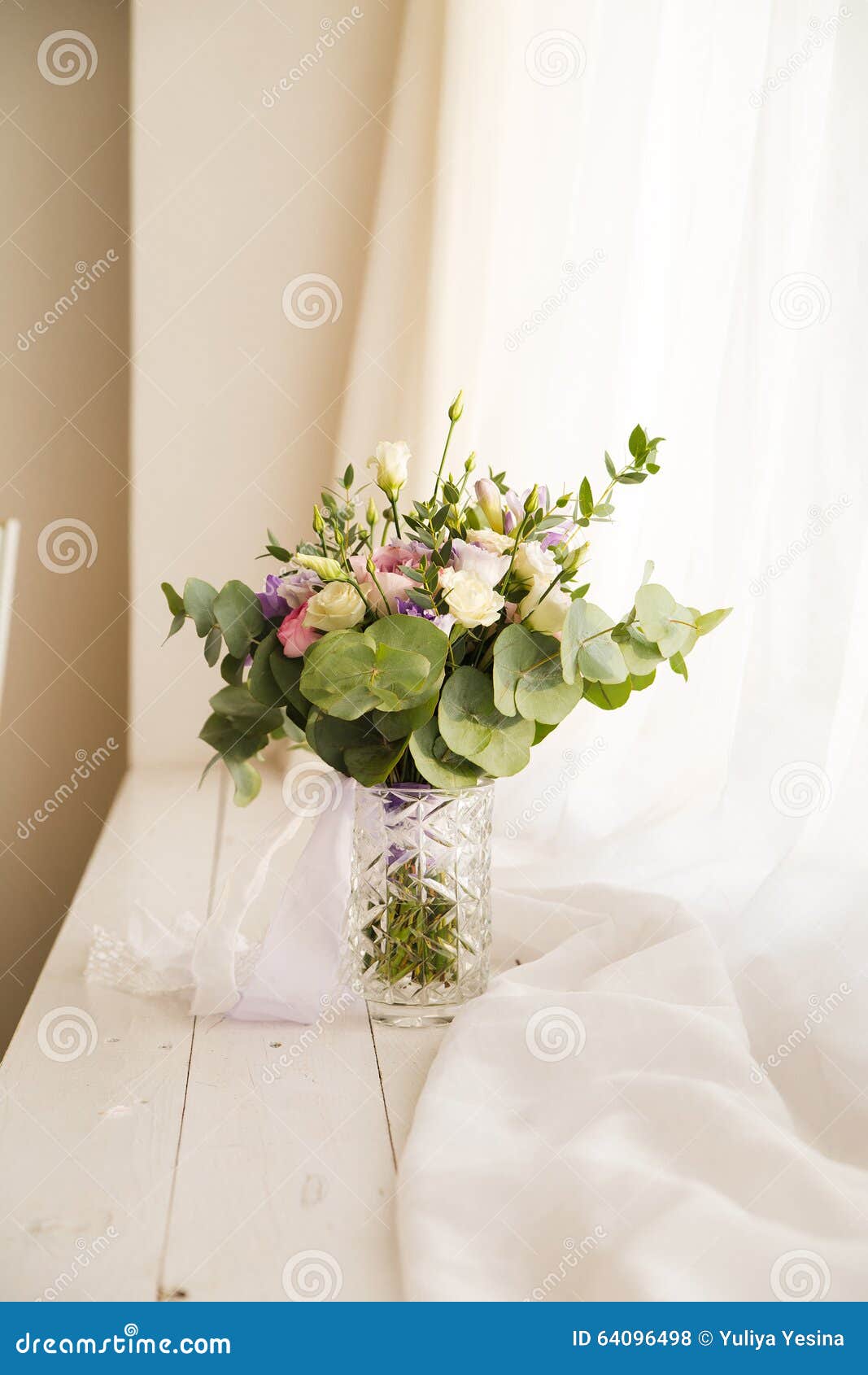 Beautiful Flowers On Windowsill Background Stock Photo  Image: 64096498