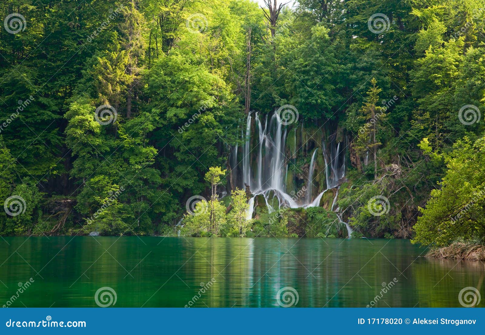 Beautiful forest waterfall during spring. Plitvicka jezera. Croatia.