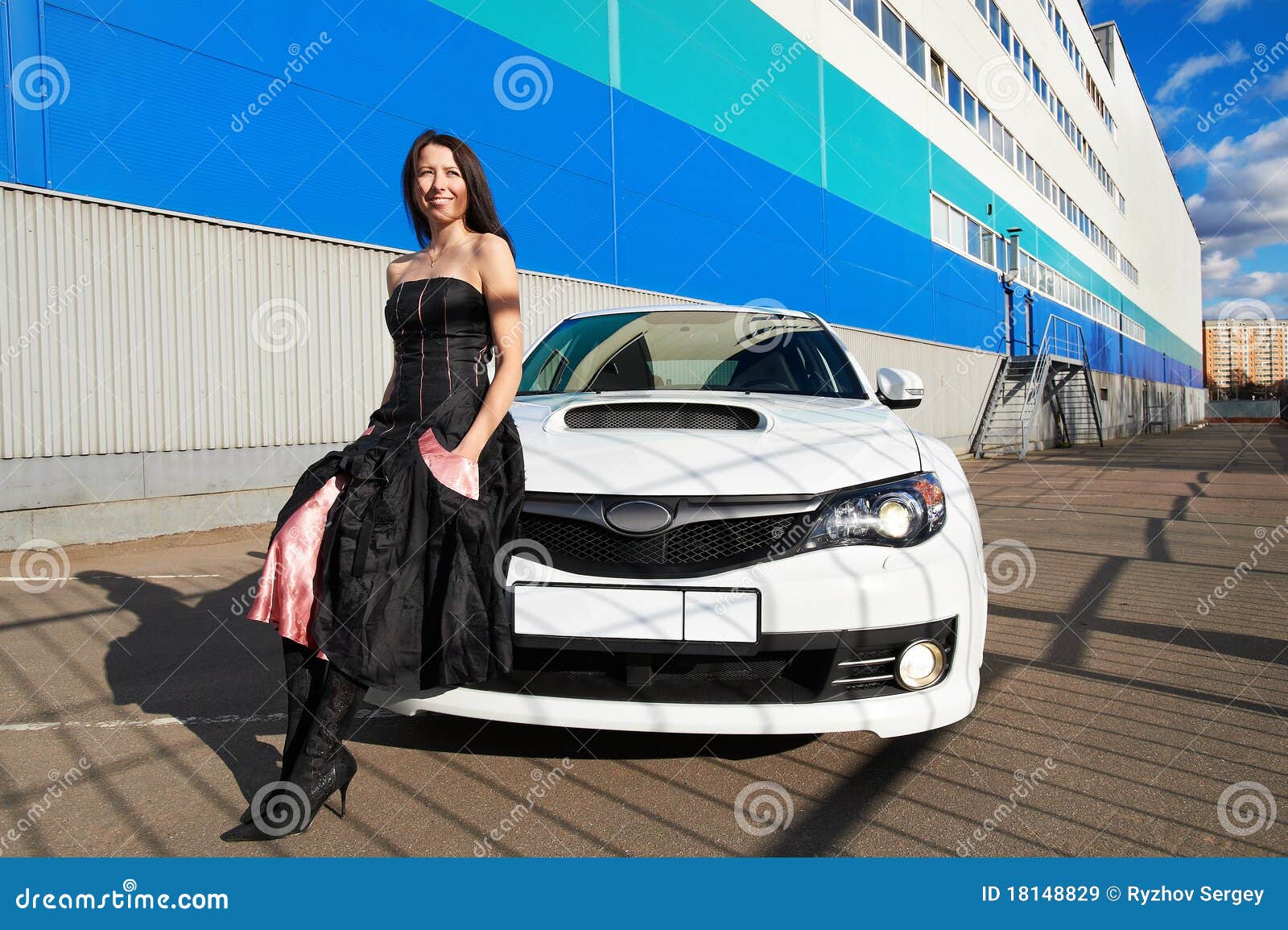 Blond Beautiful Black Sport Car Young Girl Royalty Free 
