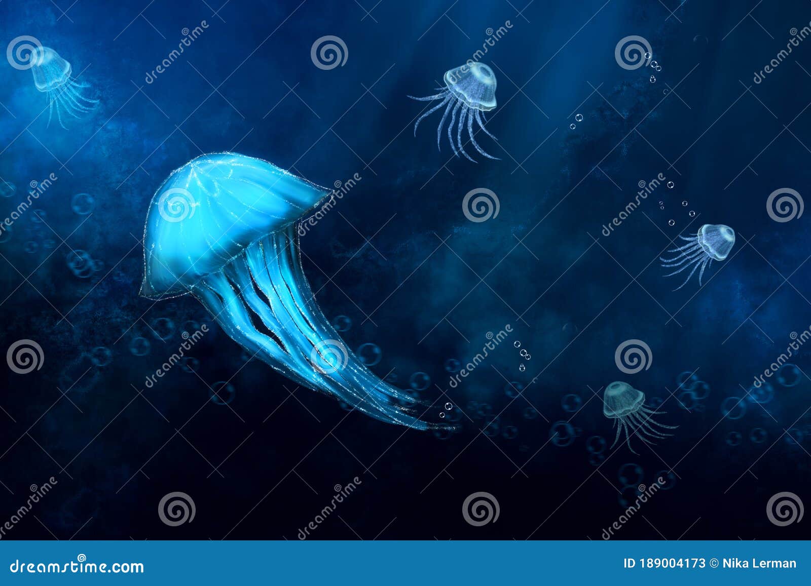 Jellyfish Deep Sea Poisonous Illustration Realism On A Background Of