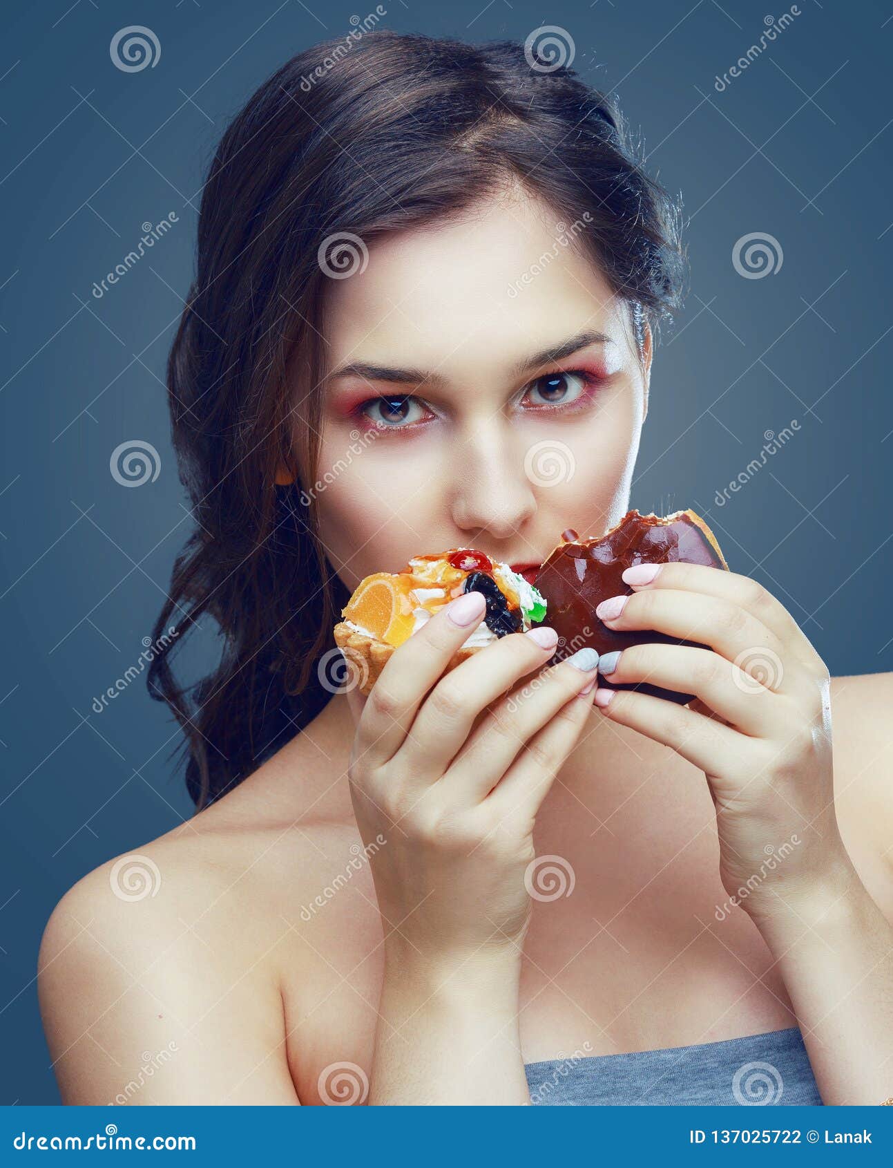 Beautiful Model Eating Dessert Stock Photo Image Of Bite Attractive