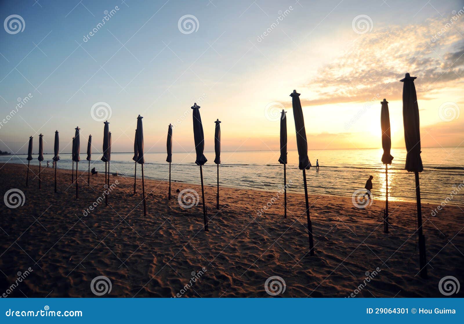 Beautiful Morning Sunrise With Beach Parasol Stock Image  Image 