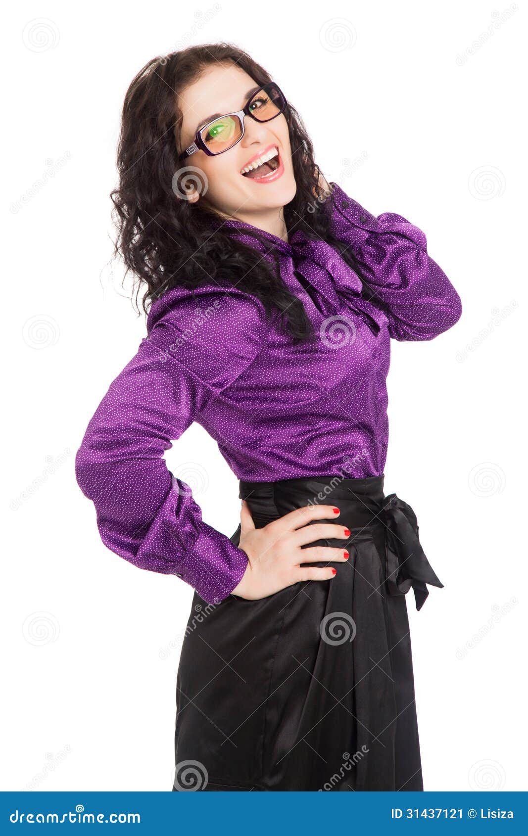Beautiful Smiling Brunette Woman Wearing Shirt Skirt And Glasse Stock Image Image 31437121