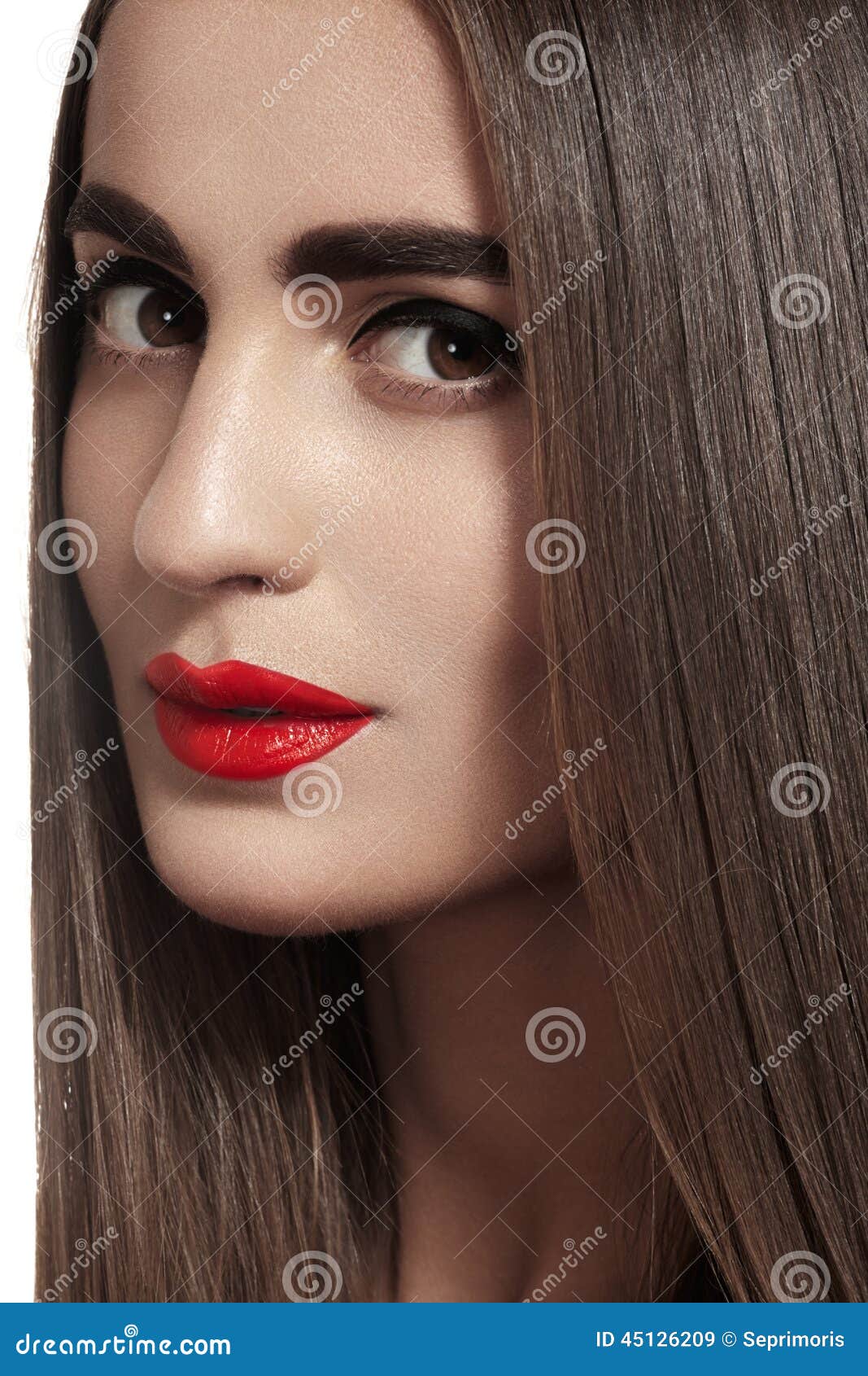Beautiful Woman With Long Straight Hair Strong Eyebrows Red Lips Make Up Stock Image Image 99540 Hot Sex Picture photo