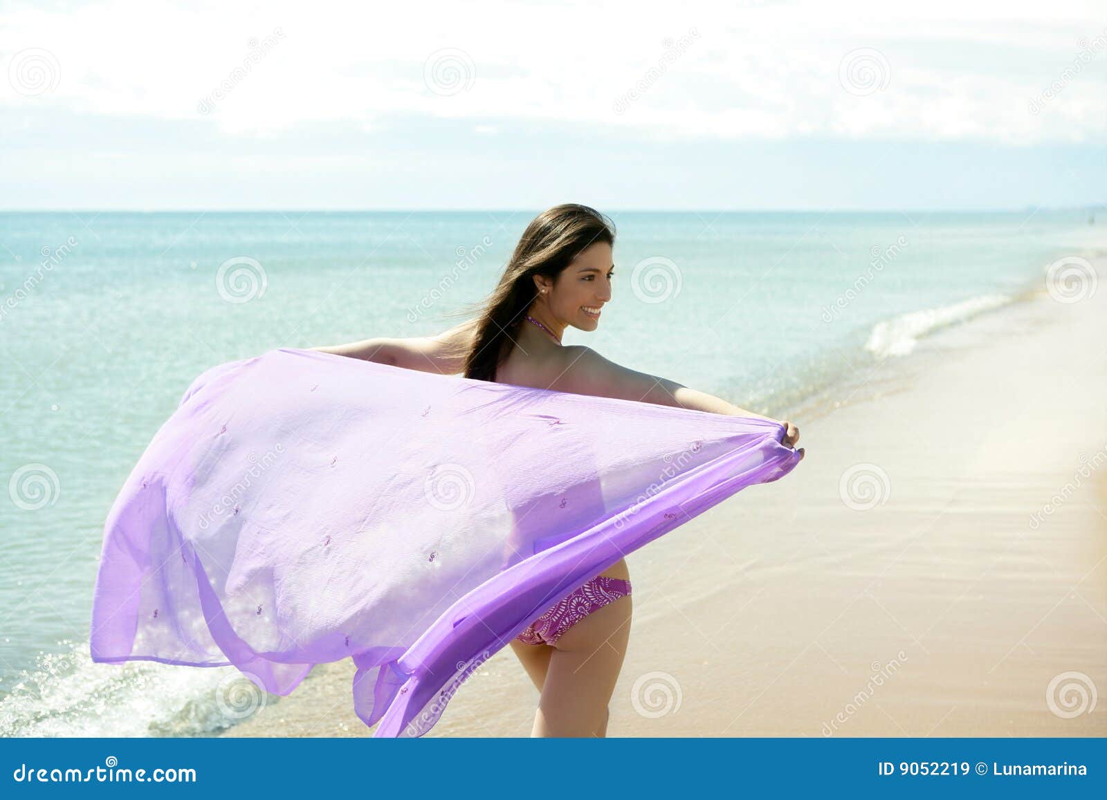 Beautiful Woman Running In Bikini On The Beach Stock Image Image Of