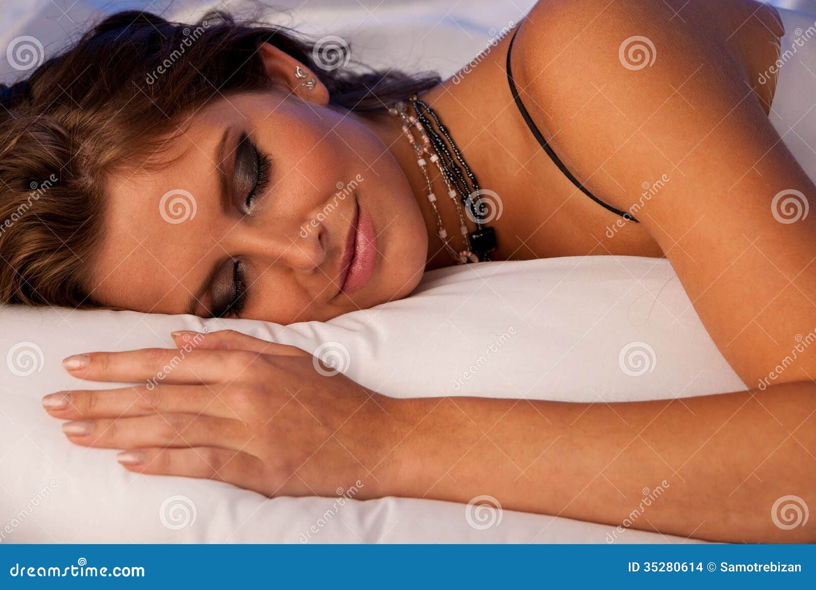 Beautiful Woman Sleeping In Bed Stock Photo Image Of Eyes