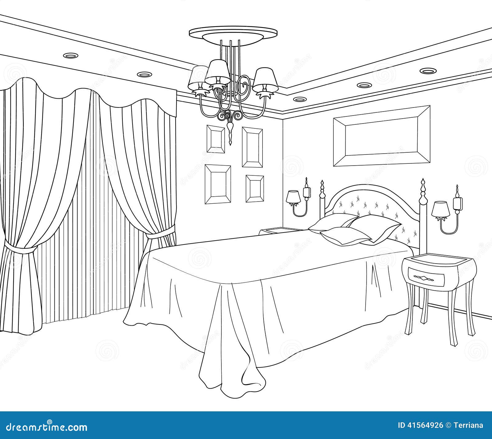 Bedroom Furniture. Editable Illustration. Hous Design