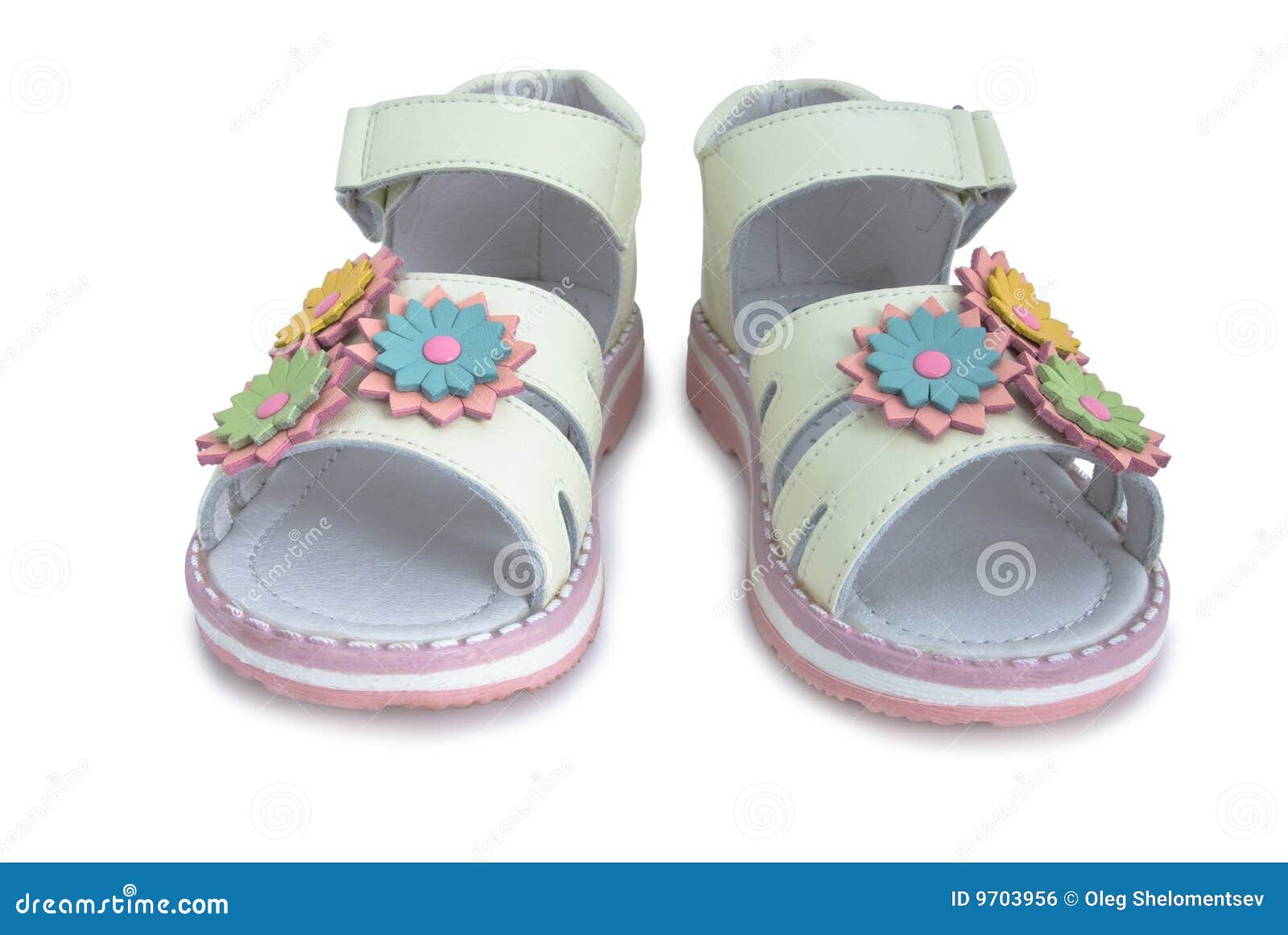 Beige Light Leather Kids Sandals. Royalty Free Stock Image - Image ...