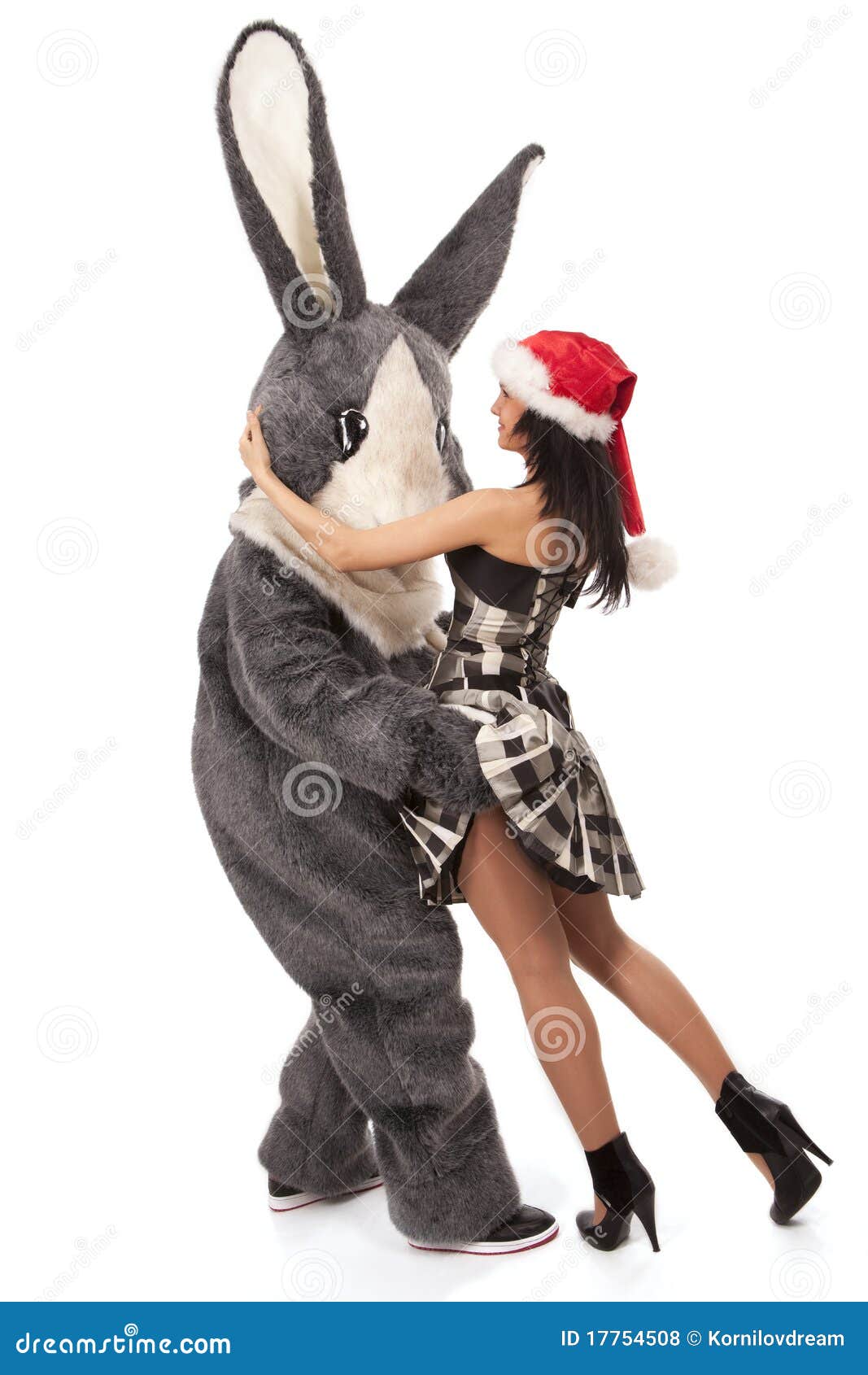 Big Rabbit Flirting With Cute Girl Royalty Free Stock Photos
