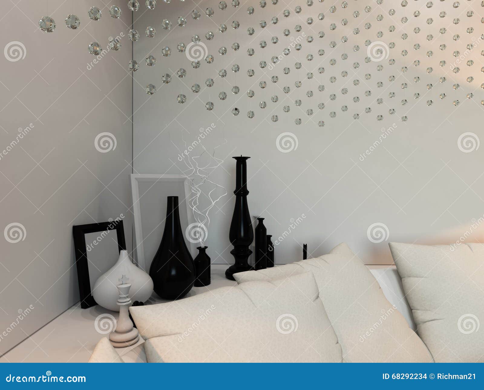 Binnenlandse ontwerpslaapkamer in zwart witte kleuren stock ...
