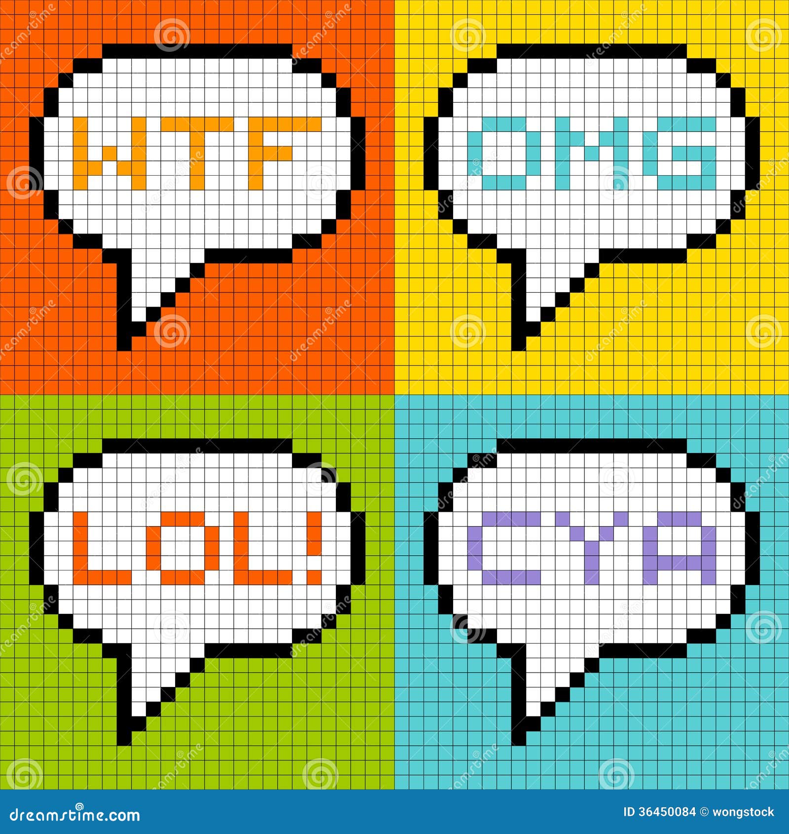 8-bit Pixel 3-Letter Acronyms In Speech Bubbles Stock 