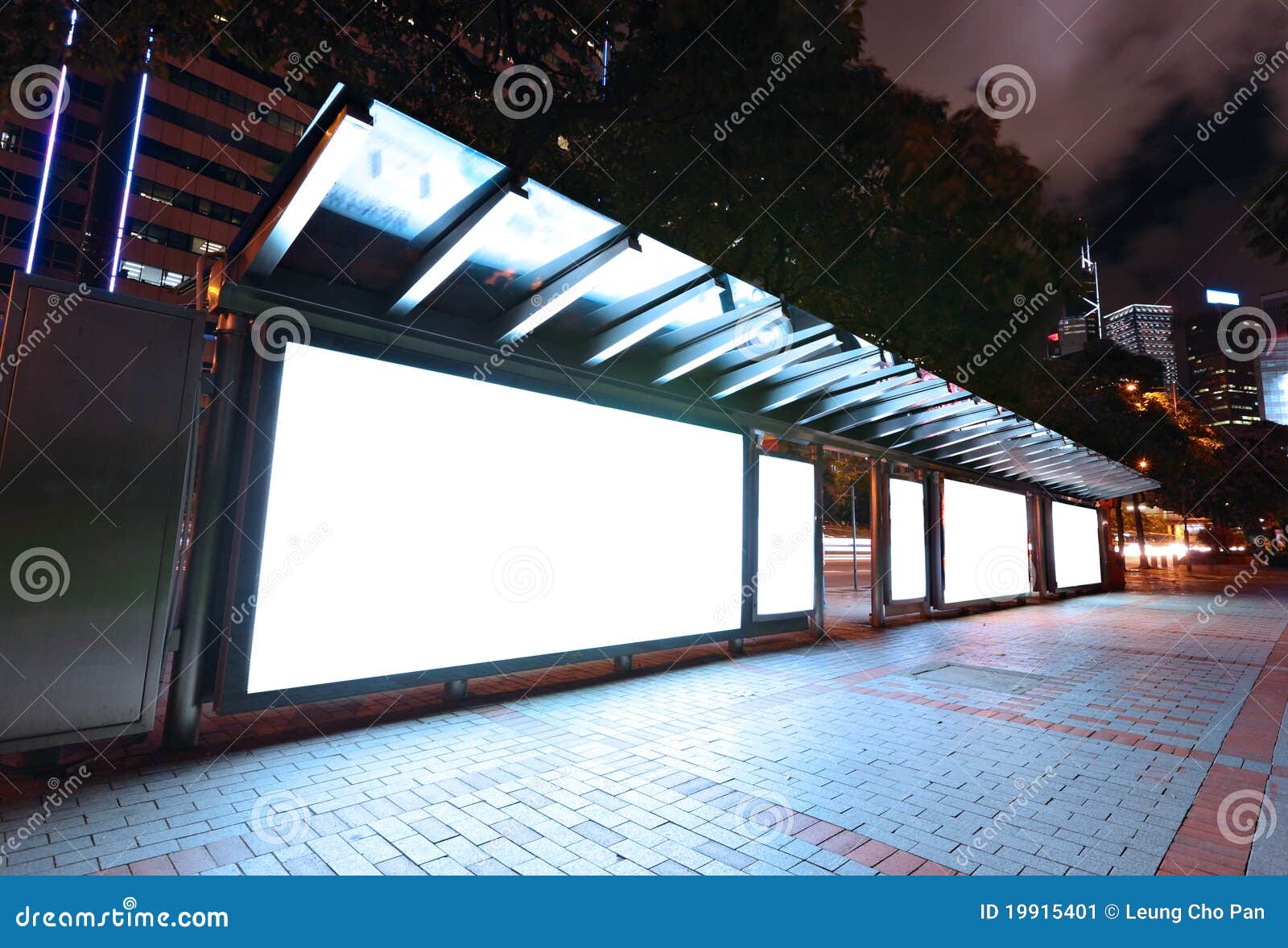 Stock Image: Blank billboard at night