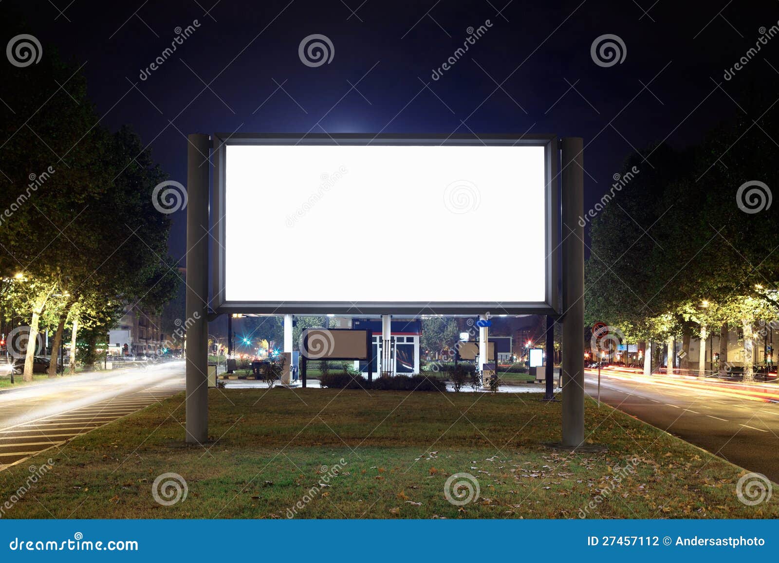 Blank billboard at night, clipping path included.