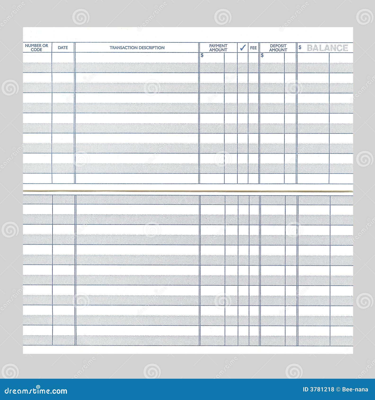 blank checkbook register isolated on a gray background.